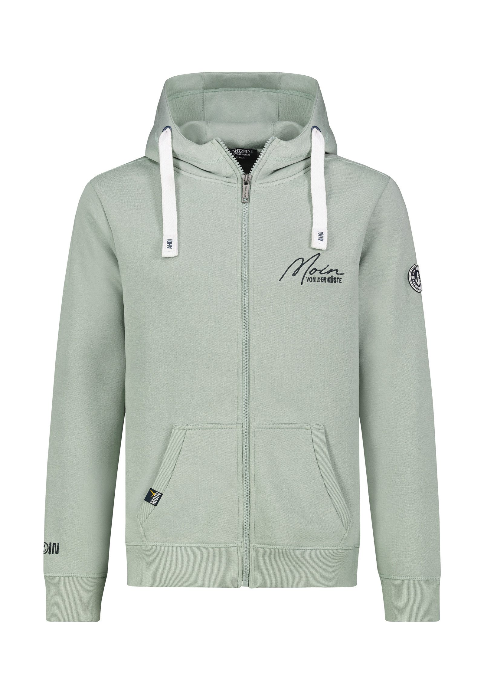 Eight2Nine Kapuzensweatjacke Herren Sweatjacke mit Mini Küstenprint Sweatshirtjacke, Kapuzenpullover