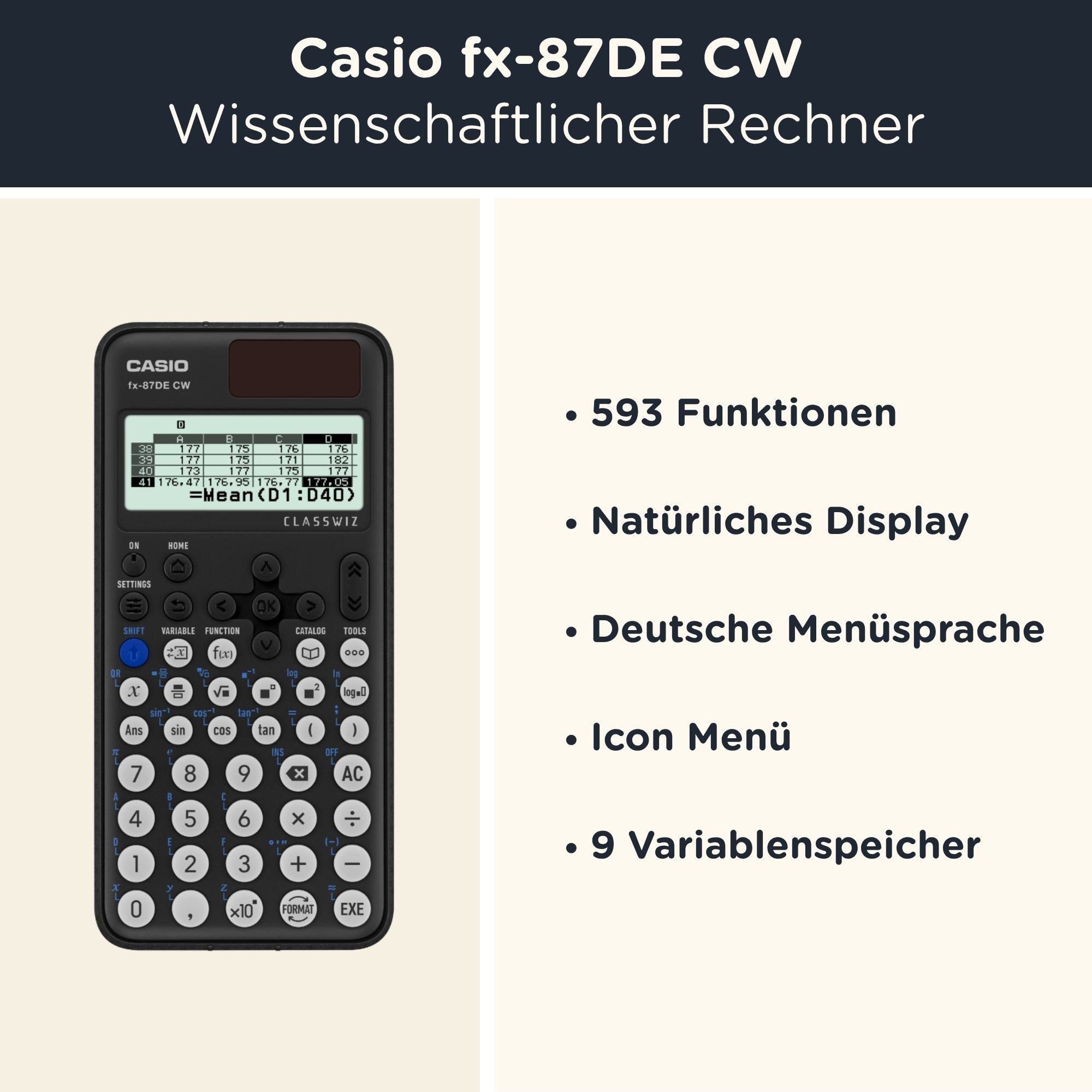 CASIO Taschenrechner fx-87DE CW ClassWiz inkl. WYNGS Schutztasche Blau