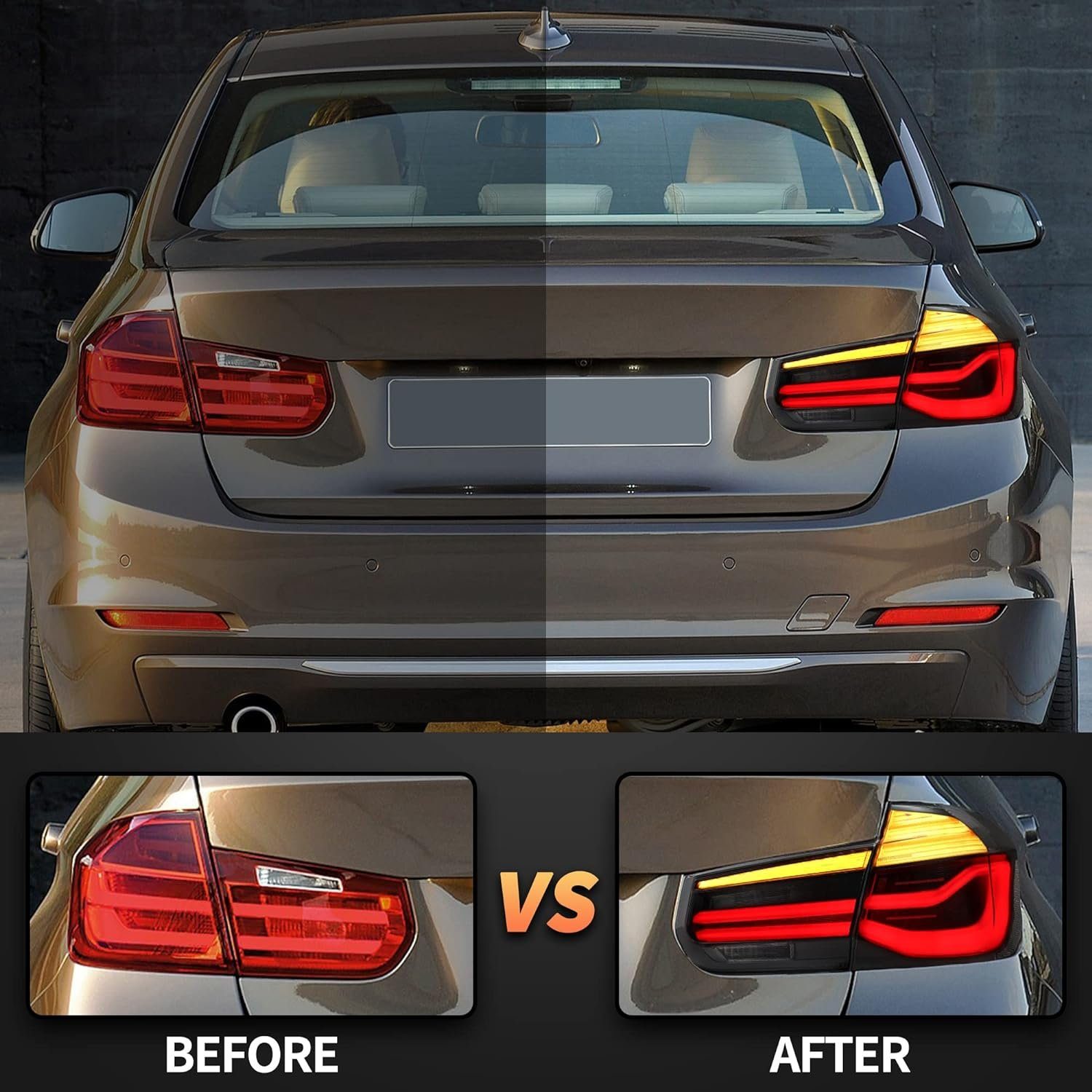 LLCTOOLS Rückleuchte Hell leuchtende LED Rückleuchte mit E-Prüfzeichen passend für BMW, 3er F30 Limousine, F35 Limousine, F80 M3 (10/2011-06/2019), Rücklicht, Bremslicht, Blinklicht und Rückfahrlicht, Voll LED, LED fest integriert, Dynamischer Blinker, Hochwertiges LED Rücklicht Auto mit Bremsfunktion