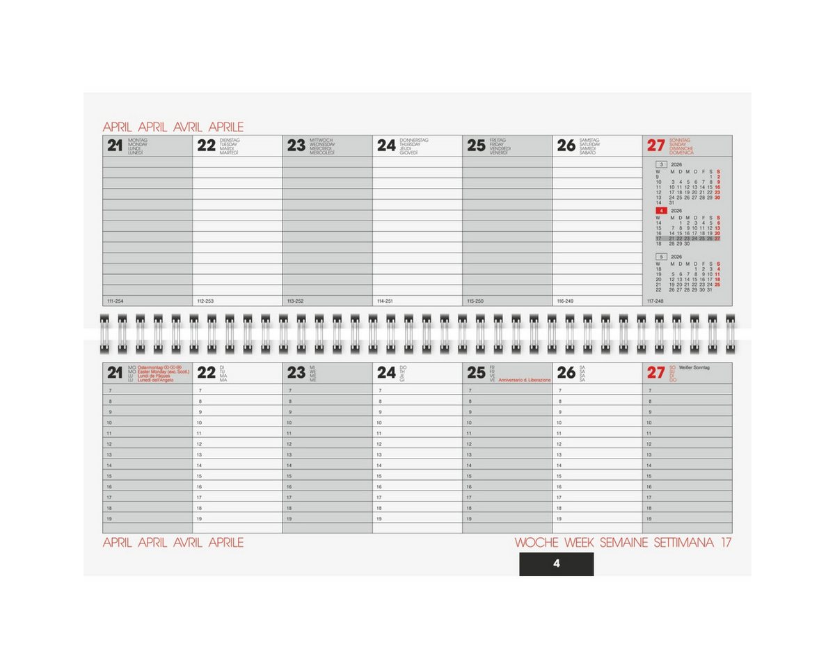 Thumbnail - BRUNNEN Schreibtischkalender Querterminbuch 30x11cm 1 Woche/2 Seiten schwarz 2026.