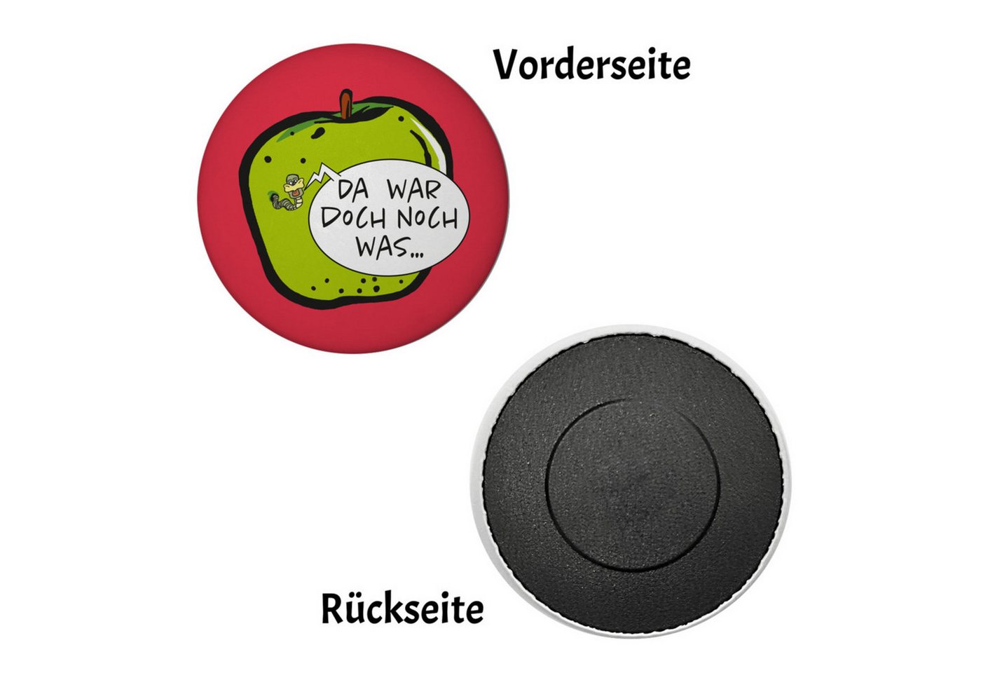 Thumbnail - speecheese Magnet Wurm im Apfel Notizzettel Magnet rund mit rotem Hintergrund