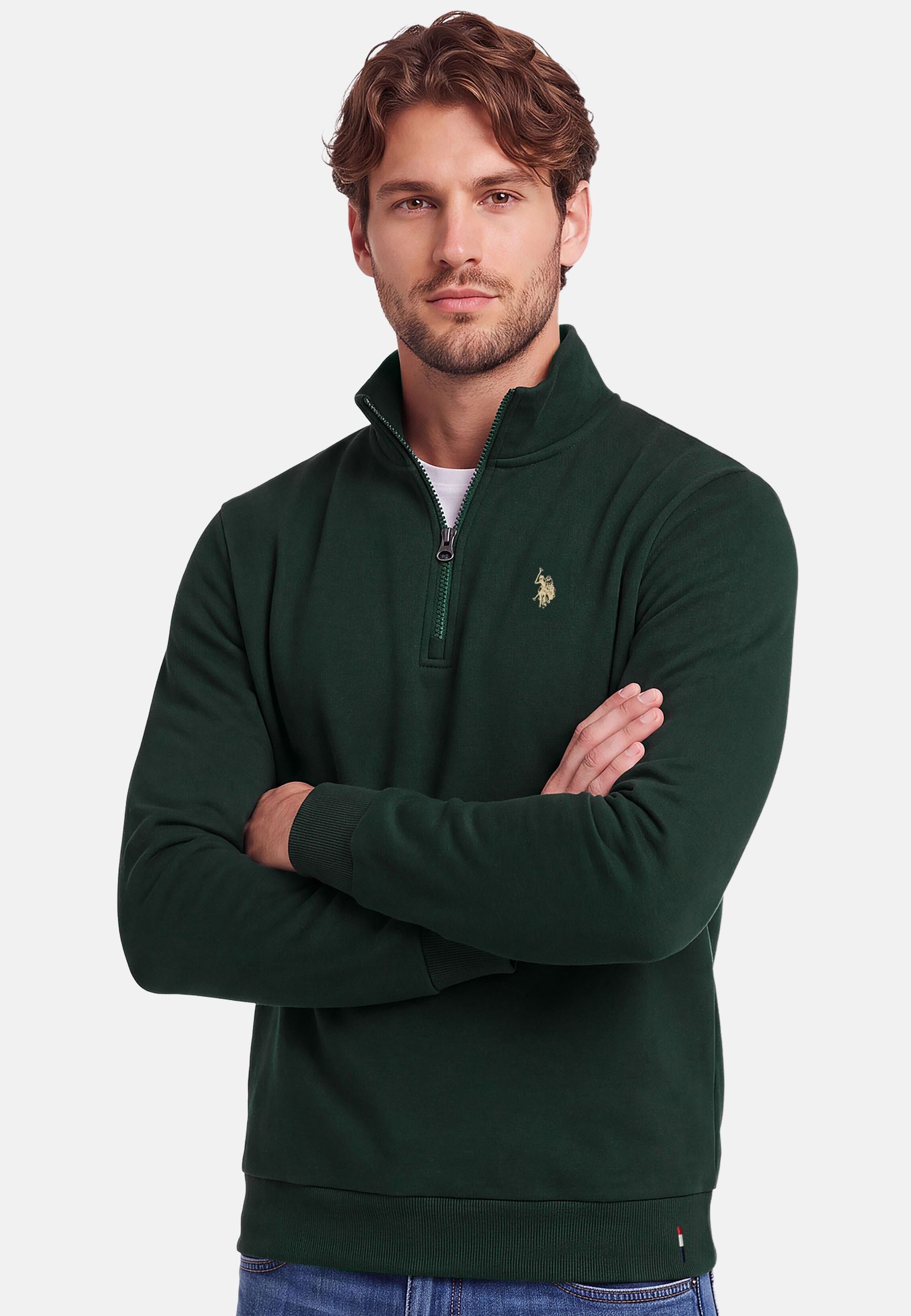 U.S. Polo Assn. Stehkragenpullover USNiico – Herren Half-Zip Pullover mit Logo-Stickerei Weiche Baumwollmischung, sportlich-elegantes Design und hoher Komfort – Bild 2 von 5
