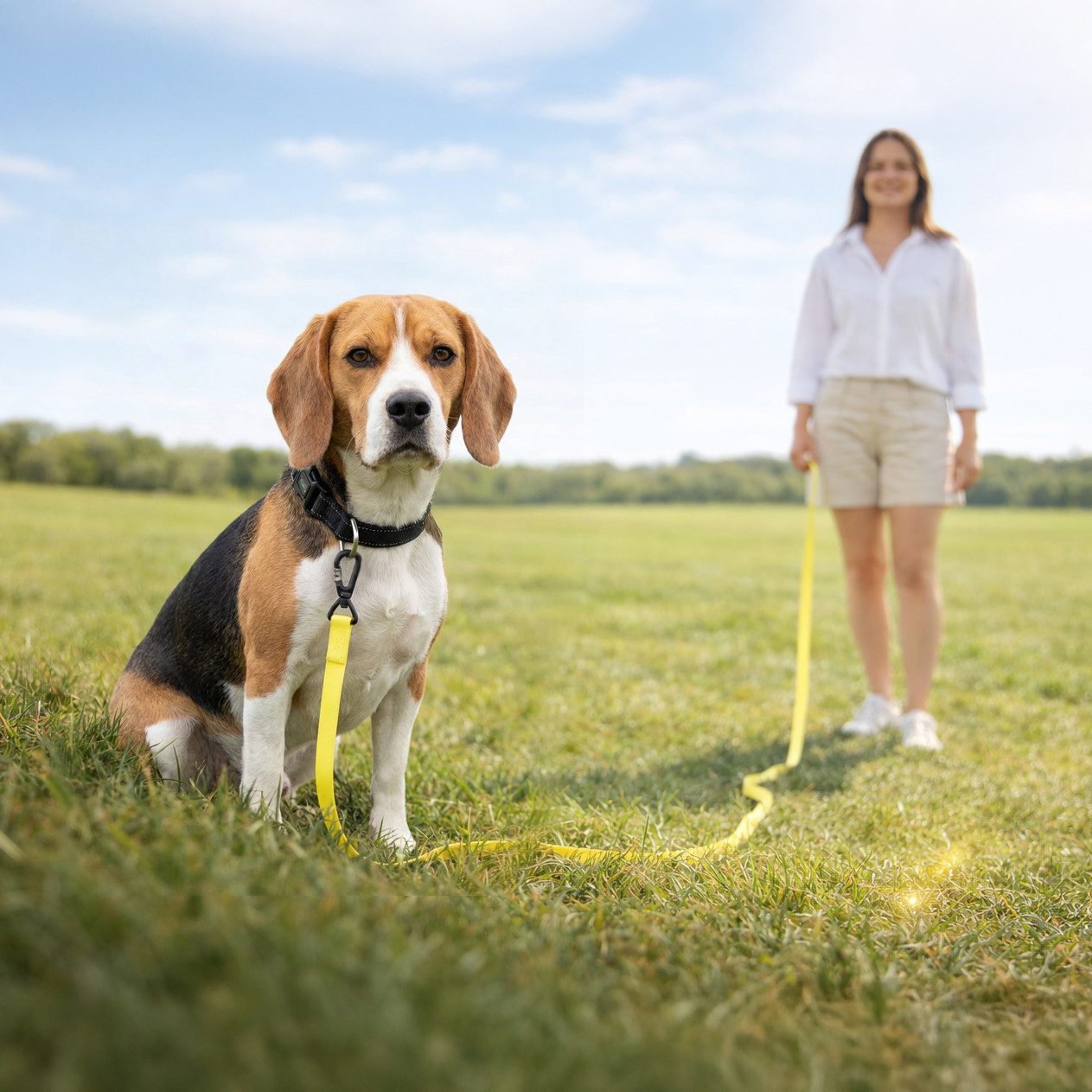 belviona Leine für Hunde, Schleppleine wasserfest, Trainingsleine 5 m, signalgelb, PVC & Neopren (1-tlg), mit PVC-Beschichtung & Neopren-Handschlaufe, pflegeleicht & robust