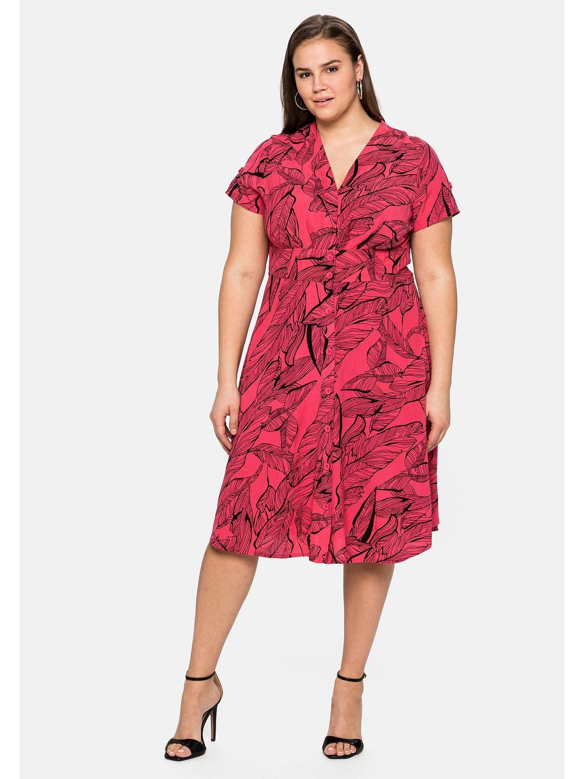 sheego by Joe Browns Blusenkleid Kleid mit Allover-Blätterdruck