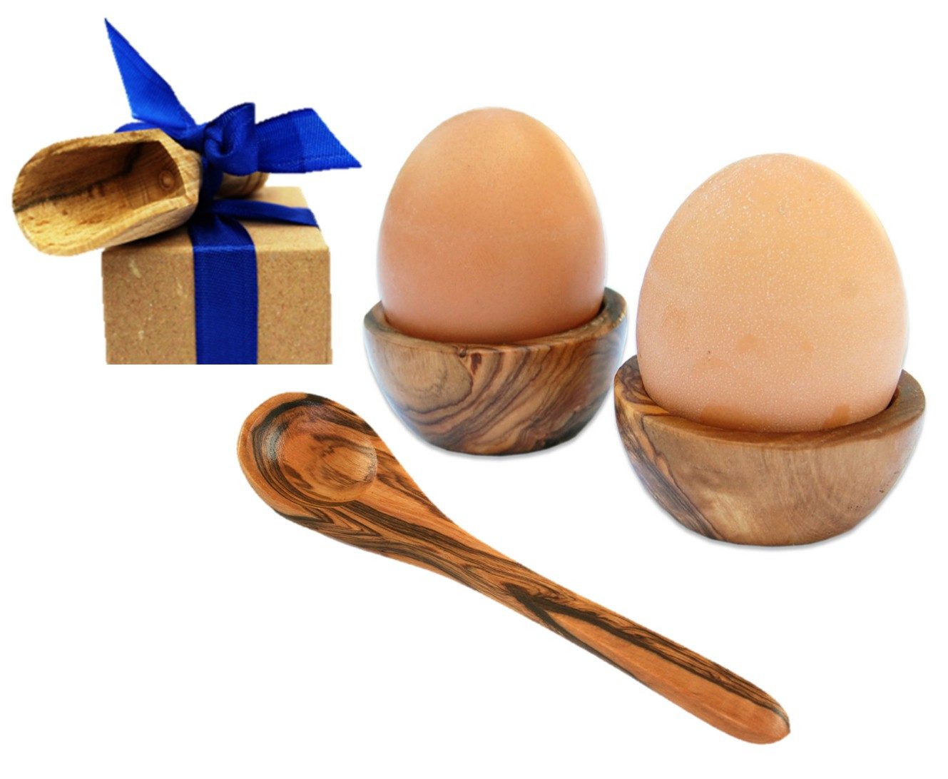 Olivenholz-erleben Eierbecher 6er Set Eierbecher PICCOLO plus 6 Eierlöffel aus Olivenholz, (Set, 12-tlg., 6x Eierbecher PICCOLO, 6x Eierlöffel), Die Eierbecher Piccolo sind stapelbar und so besonders platzsparend