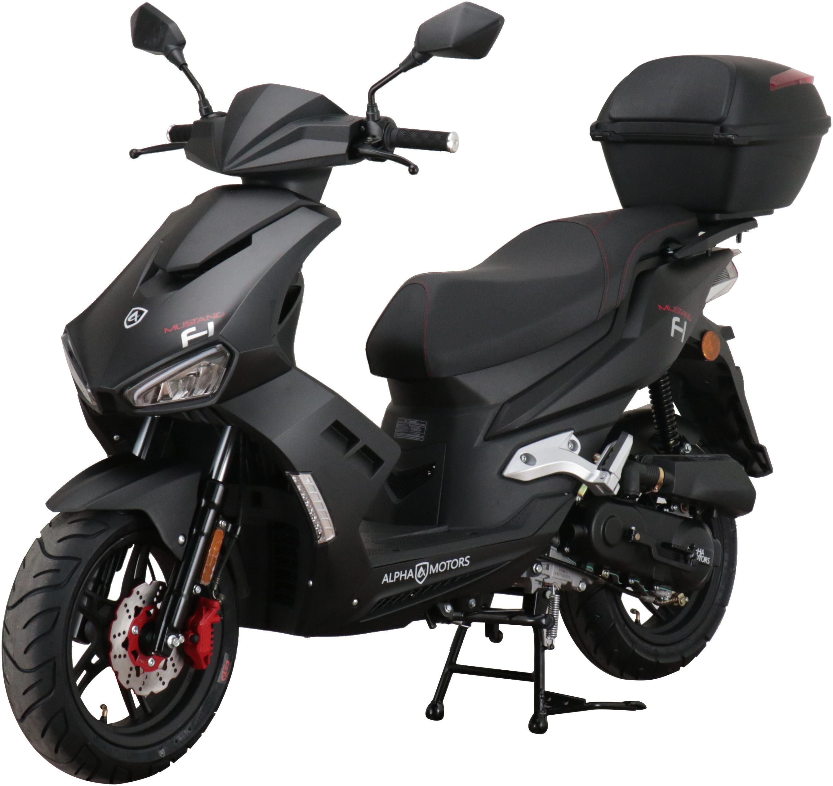 Alpha Motors Motorroller Mustang FI, 50 ccm, 25 km/h, Euro 5, (Set, mit Topcase), mit USB-Anschluss und Lenkerschloss, sportliches Design
