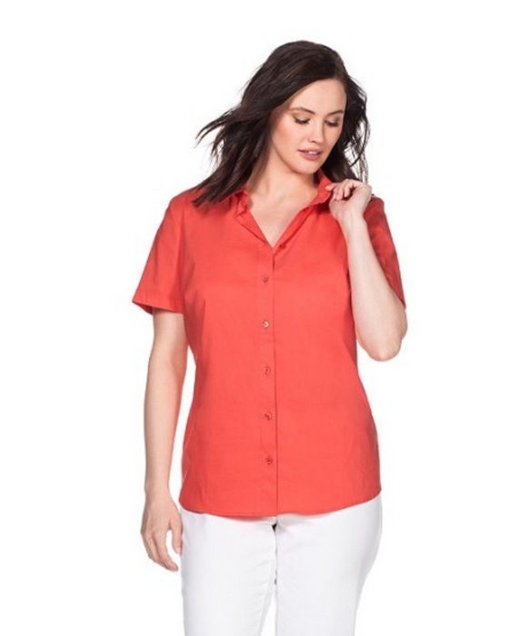 YESET Businesshemd Damen Bluse kurzarm Hemd Shirt Knopfleiste Stretch korallrot 449746