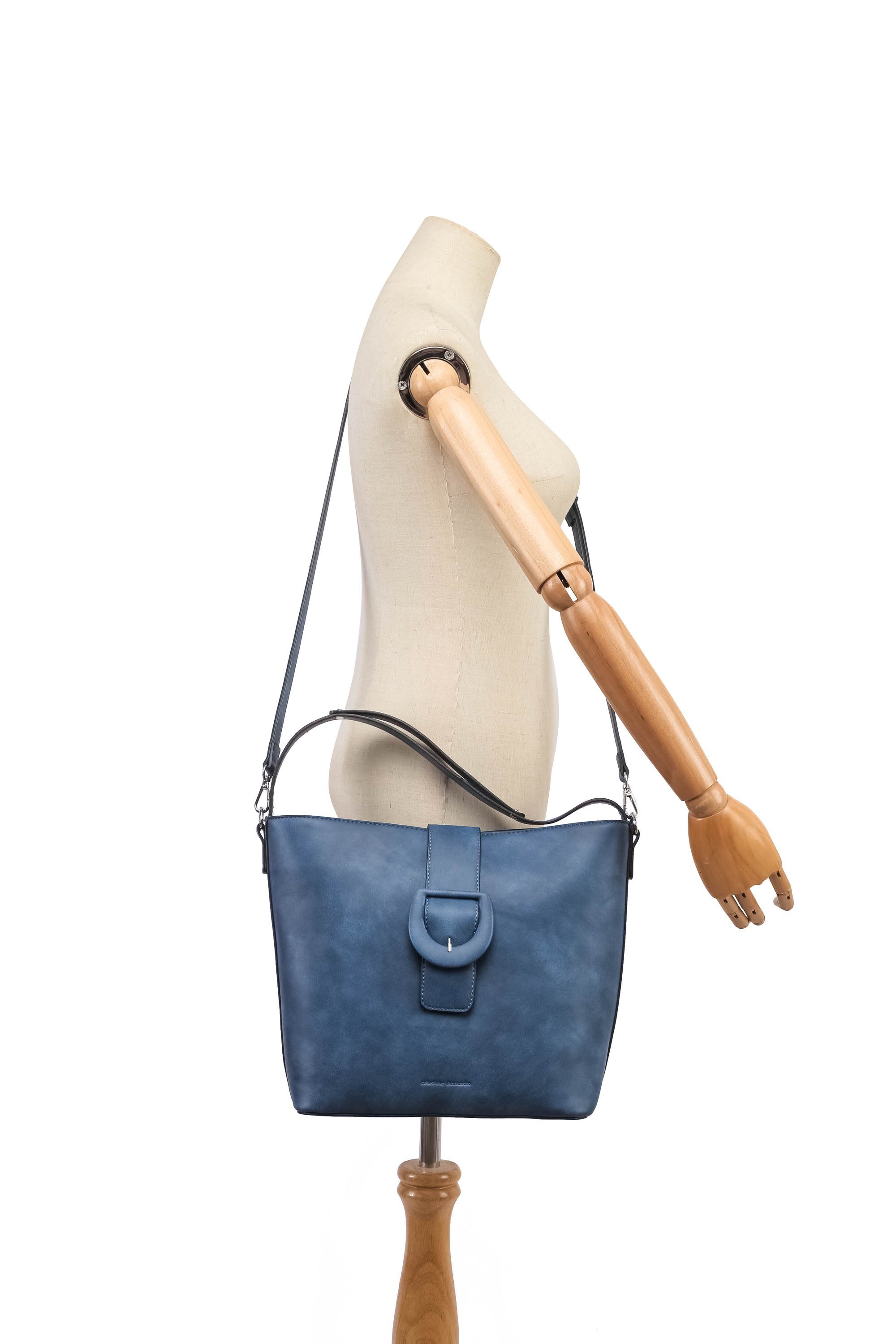 aus griffechtem Raffi, blau Lederimitat ALESSANDRO COLLEZIONE Schultertasche