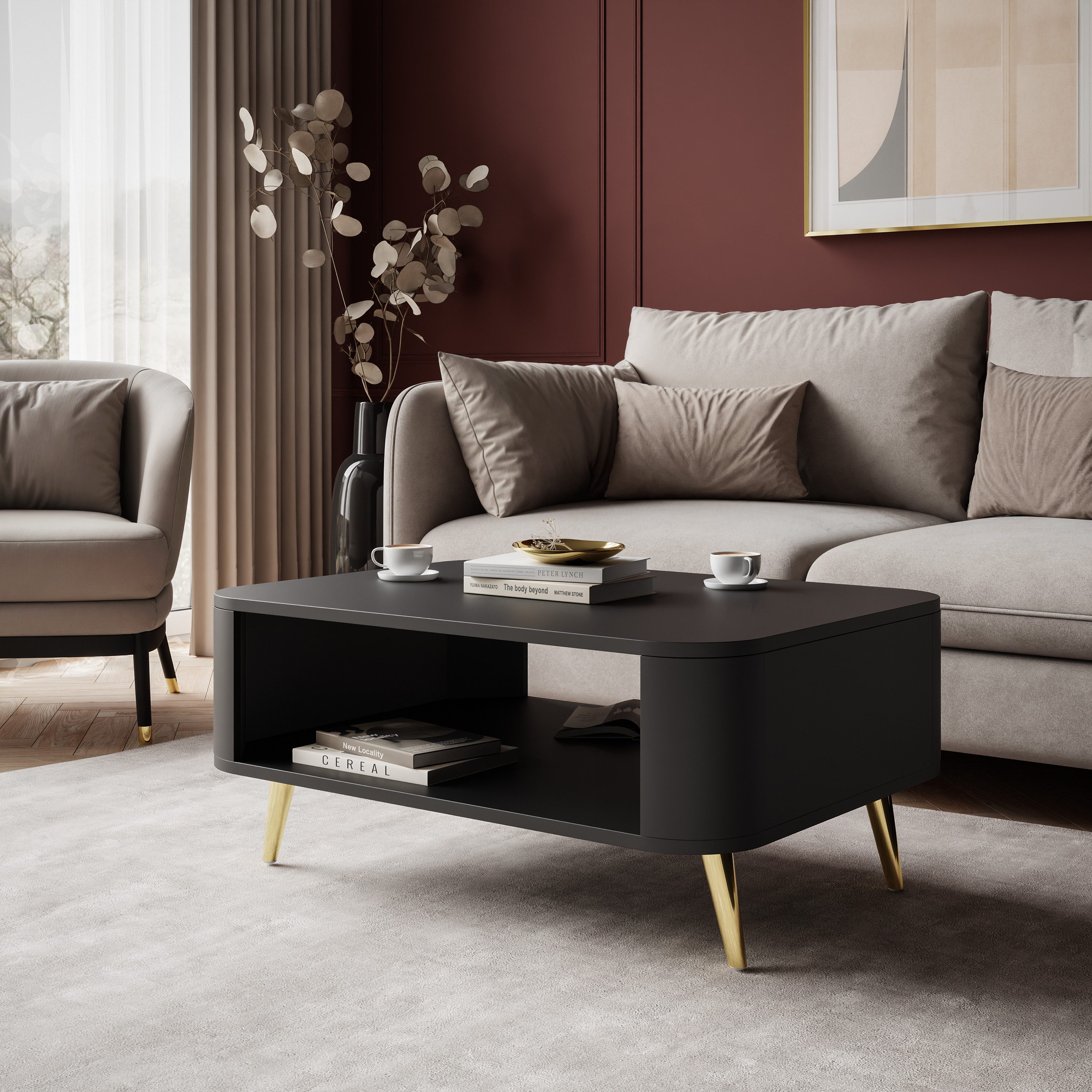 Lookway Couchtisch SHADOW II mit Ablage und wählbaren Metallbeinen (1x Tisch), Breite: 80 cm