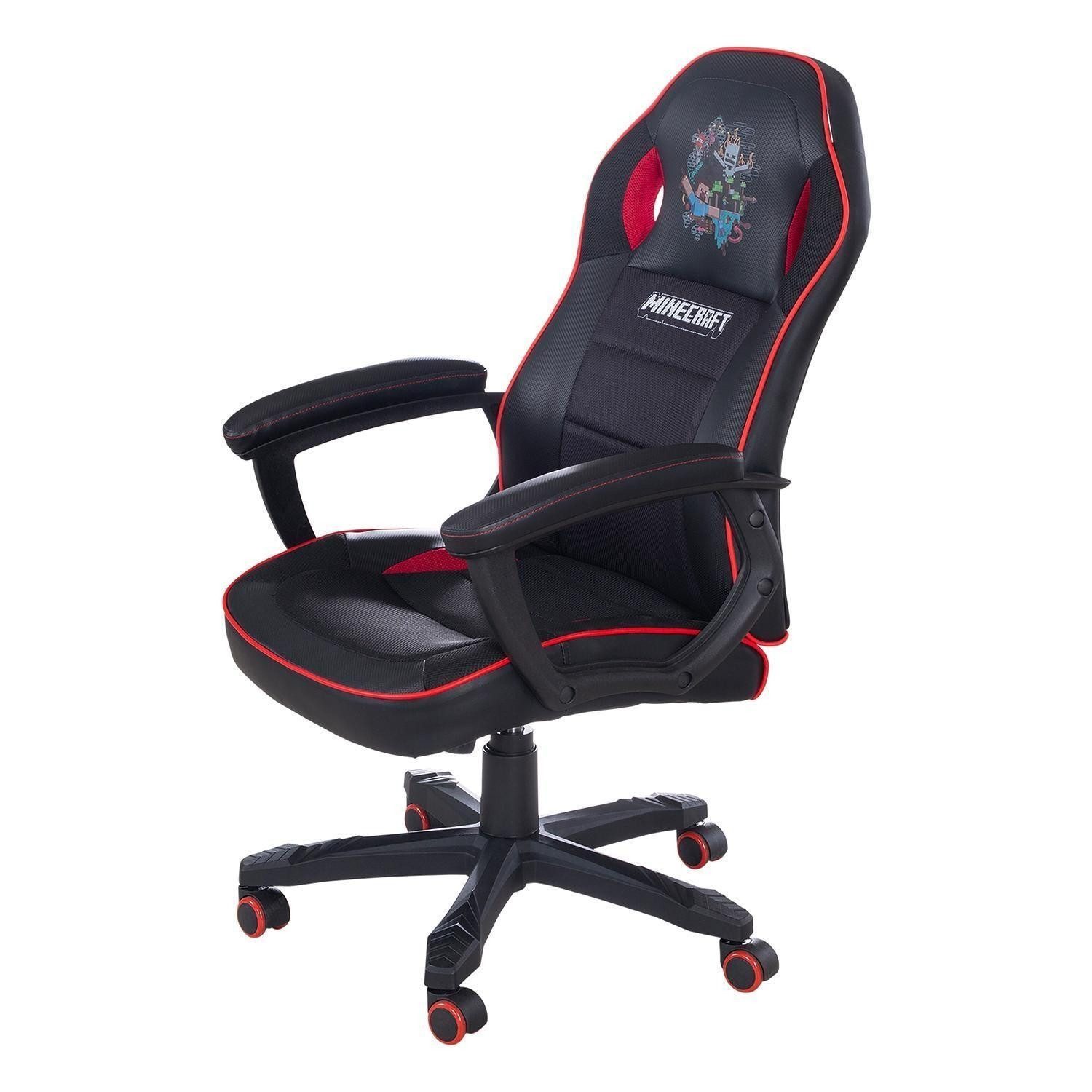 Gaming-Stuhl MINECRAFT, Rot, Schwarz, Kunstleder, Drehbar, Höhenverstellbar günstig online kaufen