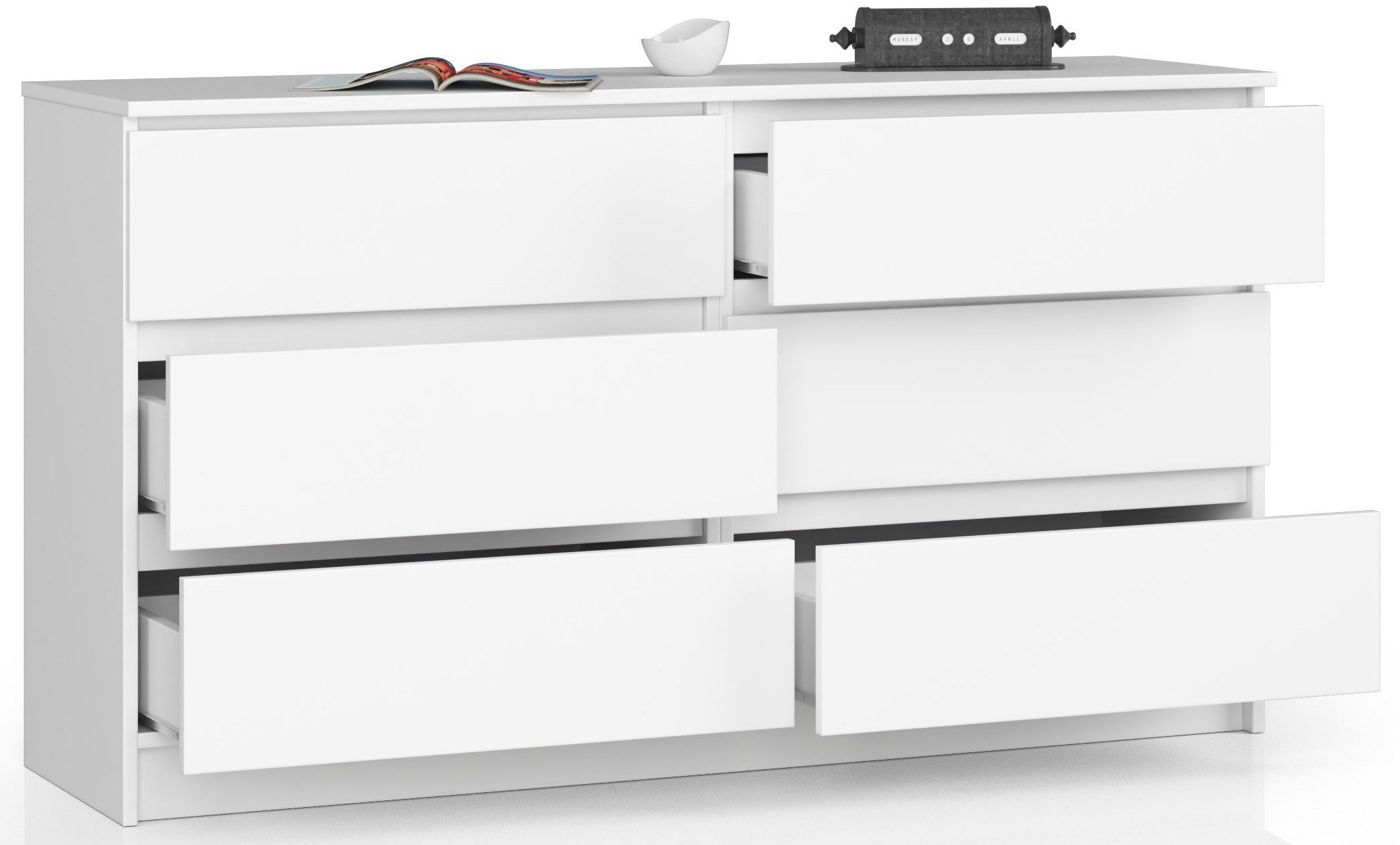 Raumhirsch Furniture Kommode mit 6 Schubladen 138 cm breit Holz Schrank, Highboard / Kommode 138 cm, Sideboard Organizer für jeden Raum