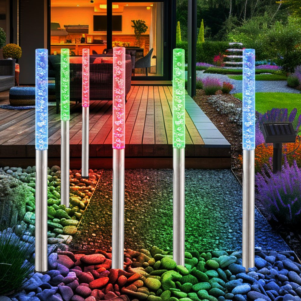 Harms Import LED Solarleuchte, LED-Leuchtmittel fest verbaut, Farbwechsel, LED 6er Set Außen Solar Leuchten IP44 Farbwechsler bunt Terrasse