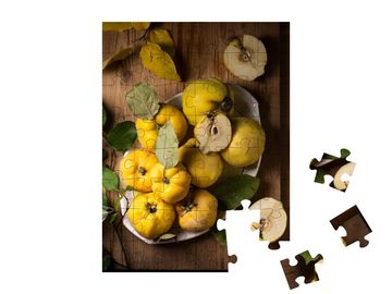 puzzleYOU Puzzle Reife große Quittenfrüchte auf einem Teller, 48 Puzzleteile, puzzleYOU-Kollektionen Obst, Essen und Trinken