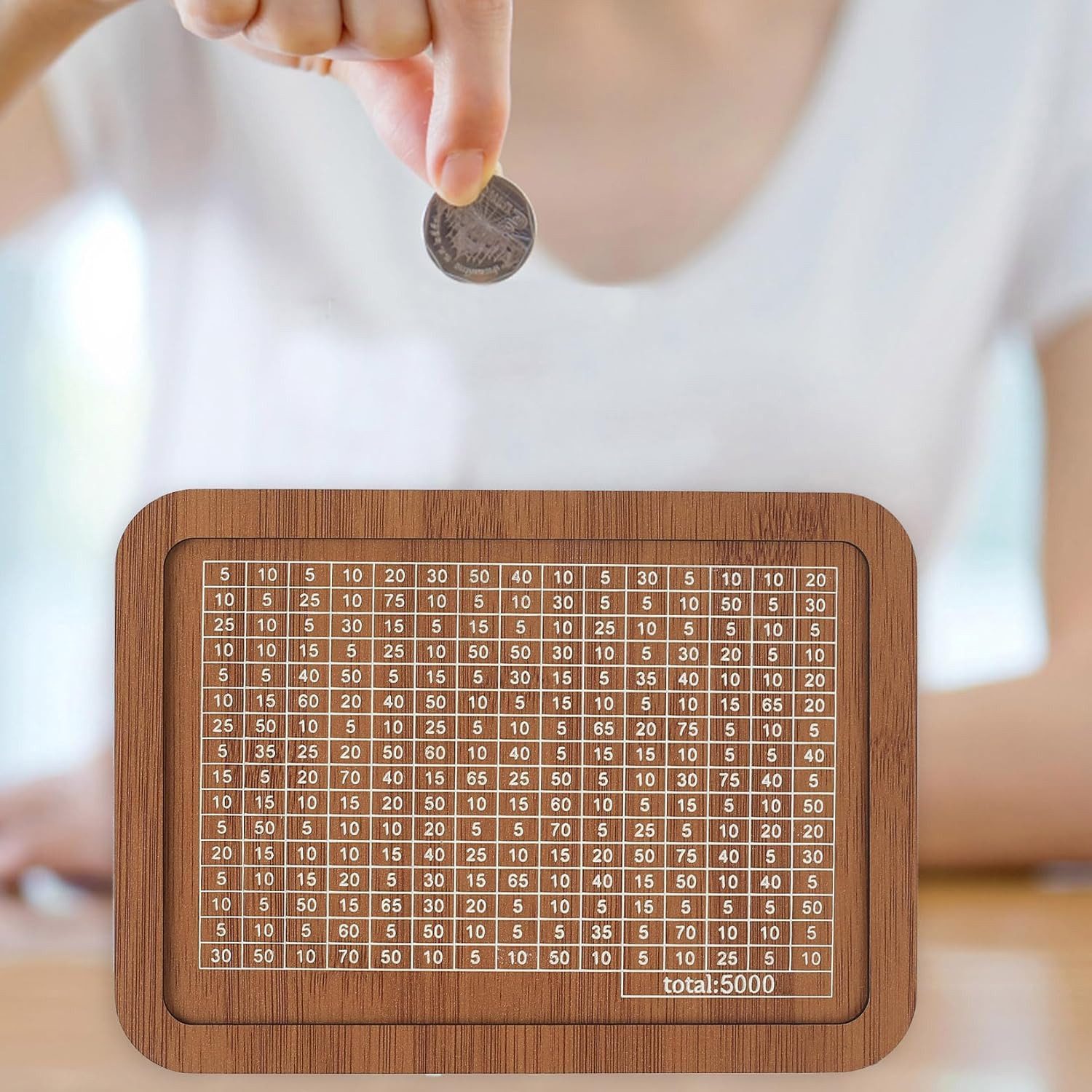 BlingBin Spardose Holz Sparschwein Spardose Sparbüchse Moneybox Sparbox, (1 x Spardose mit Zähler und 1 x Wasserlöslicher Stift, 1-tlg., 5000), mit Ziel für Kinder und Erwachsene