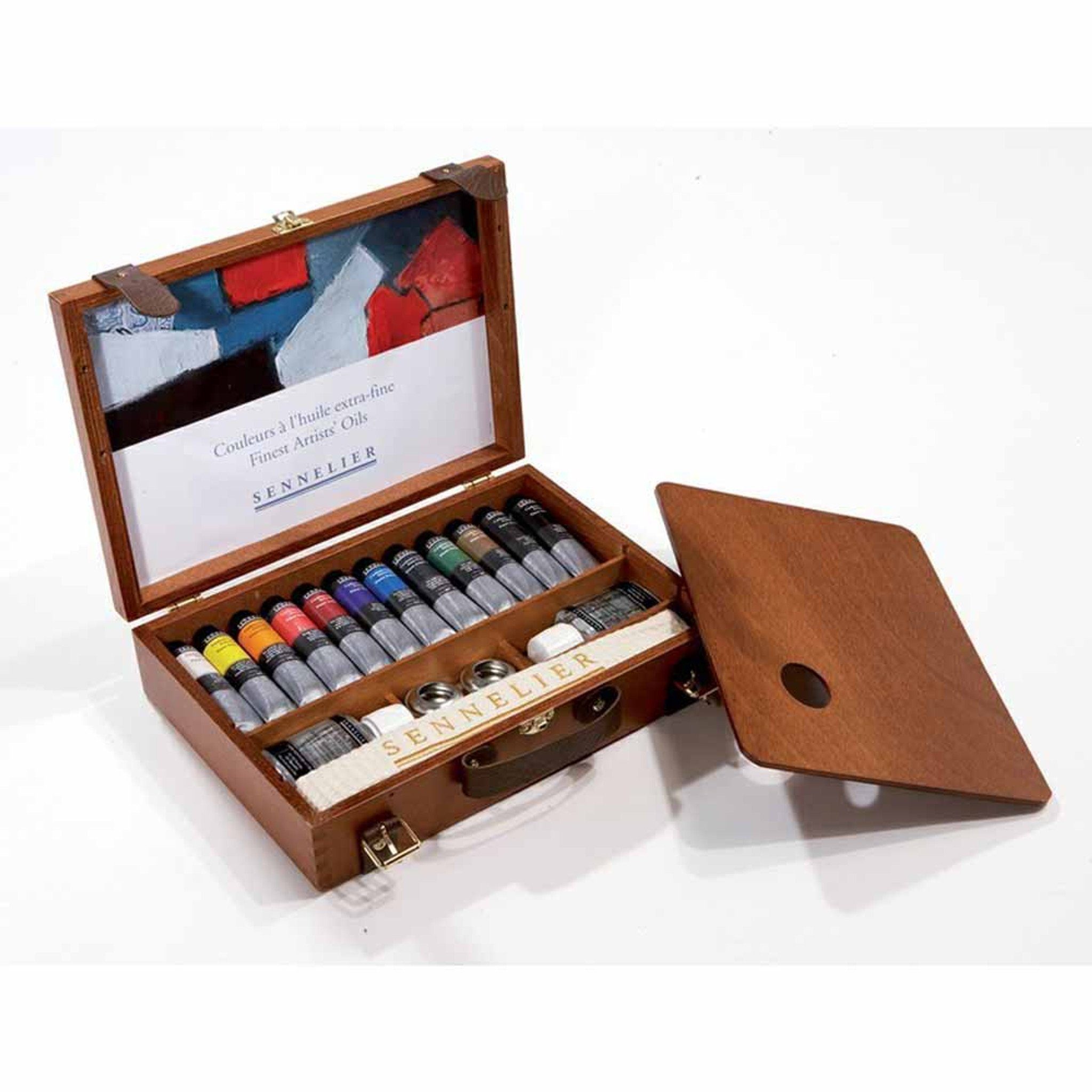 SENNELIER Ölfarbe Extra-feine Ölfarbe 12x40ml, Holzkoffer-Set, inkl. Zubehör