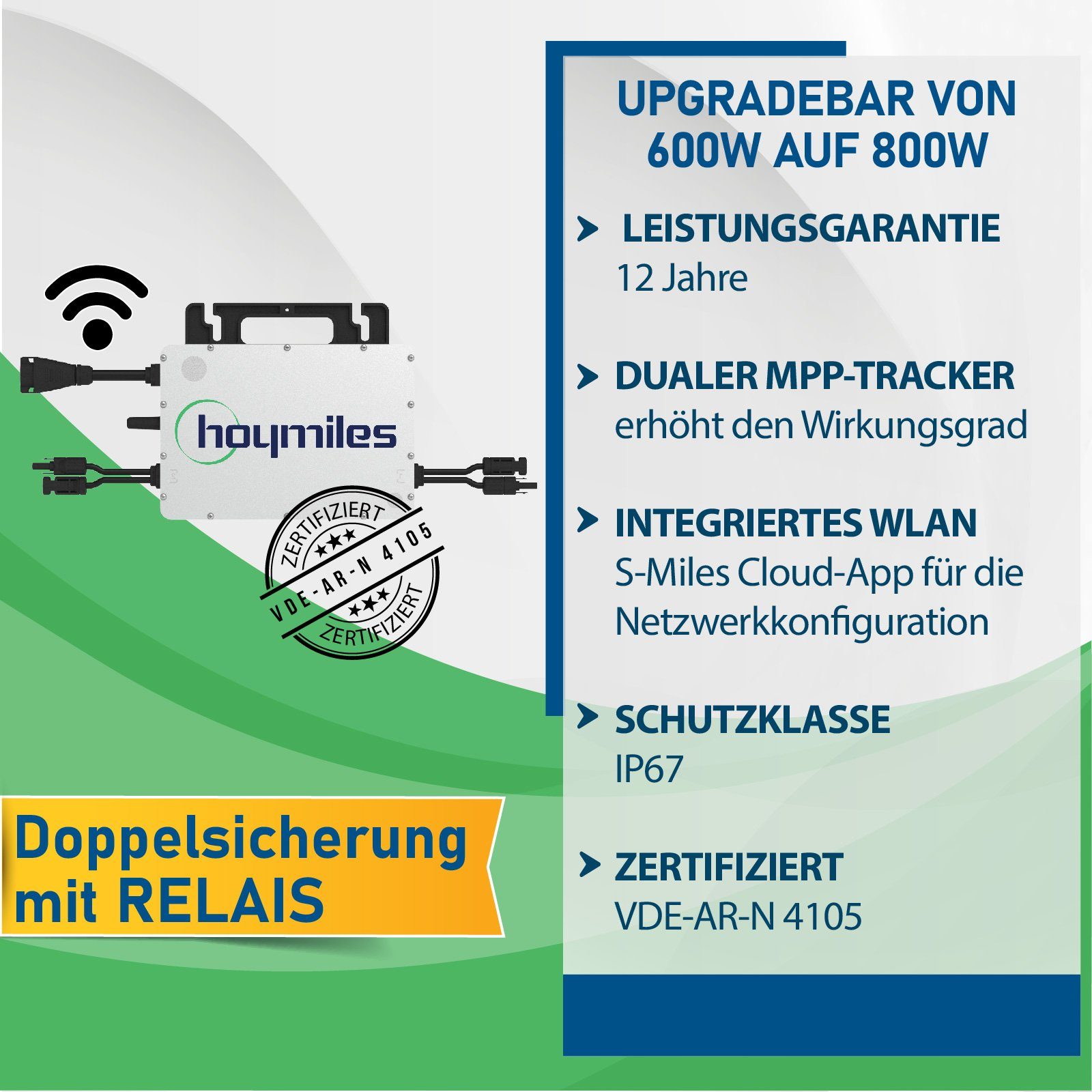 Mono Upgradefähiger (Die PV-Montage Balkongeländer Rund, Mit Campergold Mit Plug Balkonkraftwerk, Ihr Module) steckerfertig Play) Solaranlage Hoymiles der für Freigabe (Bifaziale Solarmodule für Type Balkon-Solaranlage HMS-800W-2T Verbindung 2 Bifacial WLAN Monokristalline Mikrowechselrichter, & Haus, 860W Sunpro N