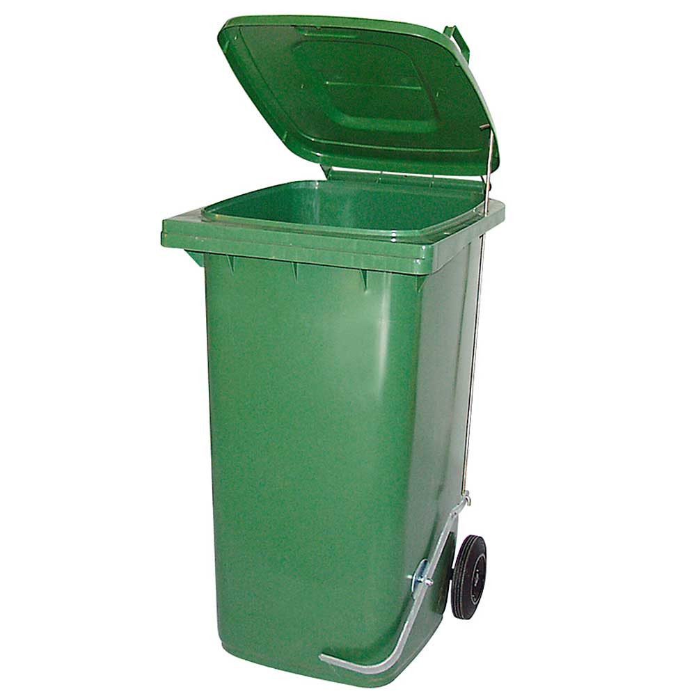 BRB-Lagertechnik Mülleimer Müllbehälter, Inhalt 80 Liter, mit Fußpedal zur Deckelöffnung, Genormte 80 Liter Mülltonne mit Fußöffnung