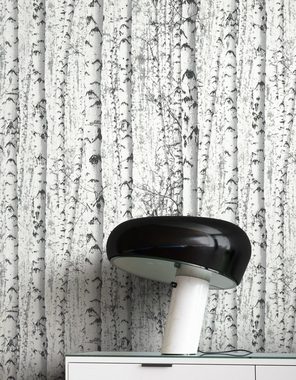 Newroom Vliestapete, Schwarz Tapete Modern Birke - Mustertapete Weiß Skandinavisch Baum Baumstamm für Wohnzimmer Schlafzimmer Flur