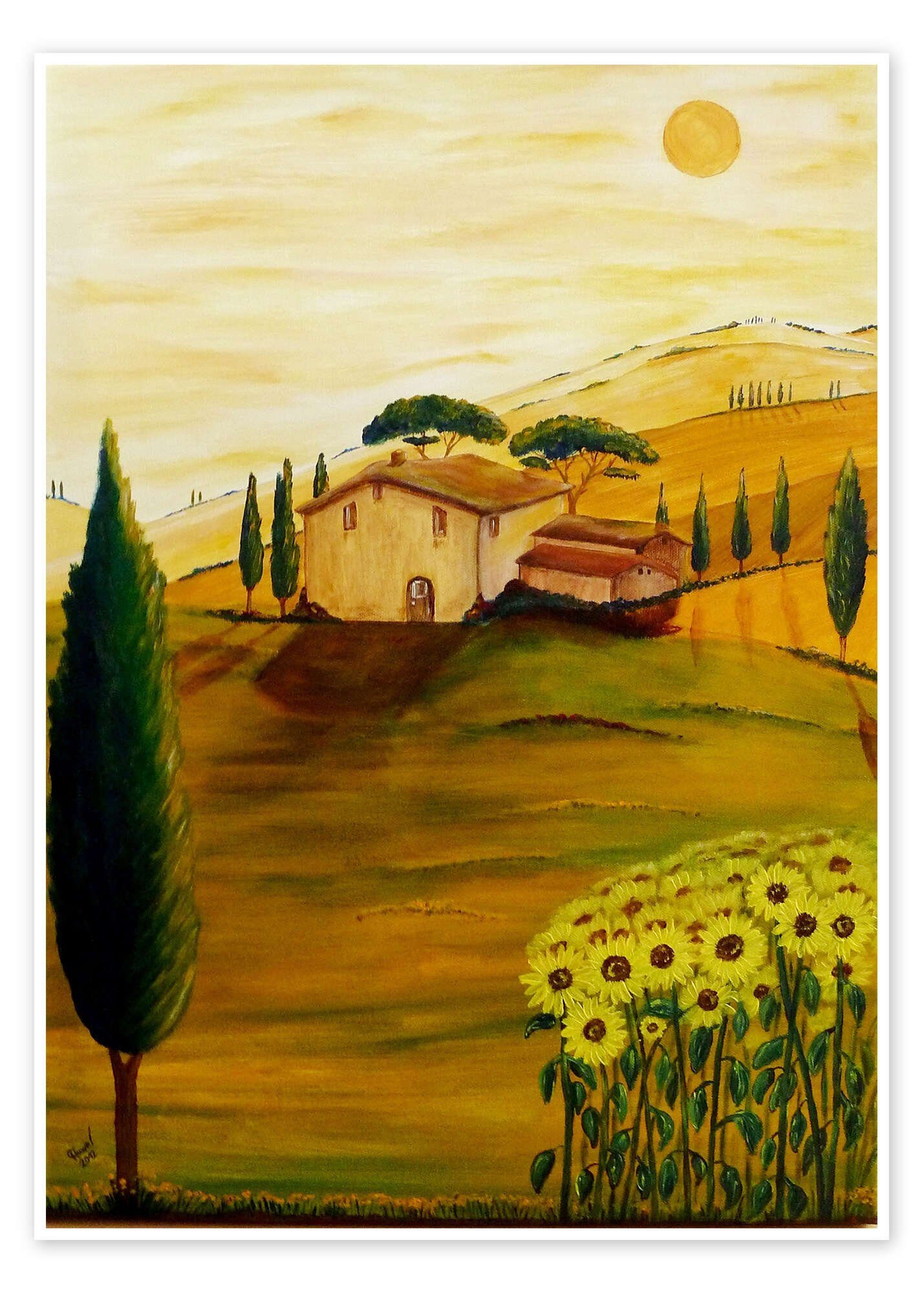 Posterlounge Poster Christine Huwer, Sonnenblumen in der Toskana, Mediterran Malerei