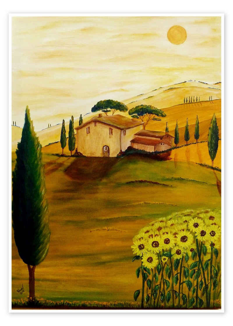 Posterlounge Poster Christine Huwer, Sonnenblumen in der Toskana, Mediterran Illustration
