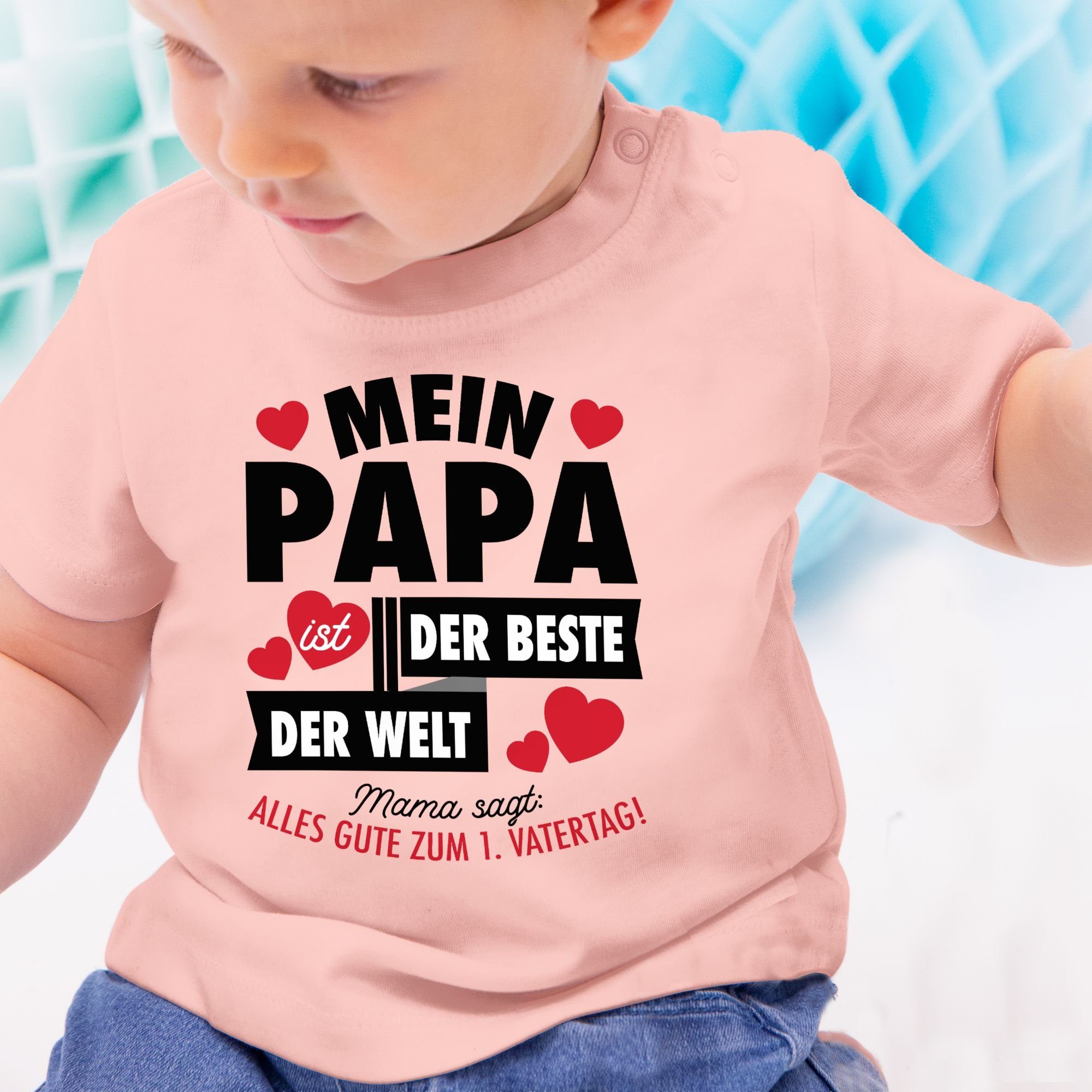 Shirtracer T-Shirt Mein Papa 1 der ist Vatertag Baby Beste Geschenk Welt Babyrosa der