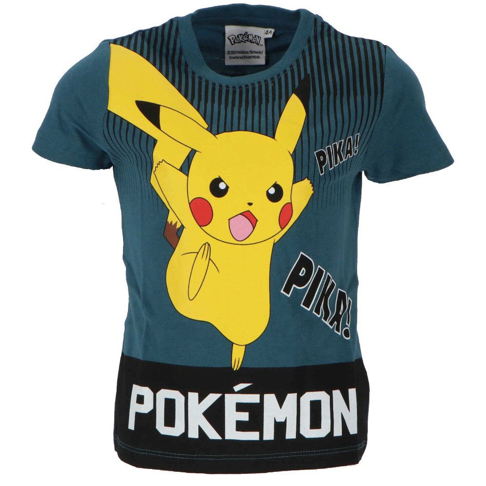 POKÉMON Print-Shirt Pokemon Pikachu Jungen T-Shirt Kurzarm Shirt Gr. 104 - 152, 100% Baumwolle