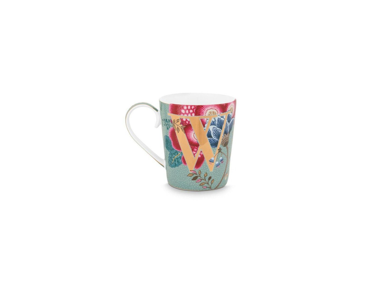 PiP Studio Becher Floral Fantasy Alphabet Becher light blue W 0,35 l, Porzellan, Alphabet Mug Floral Fantasy Light Blue W 350ml