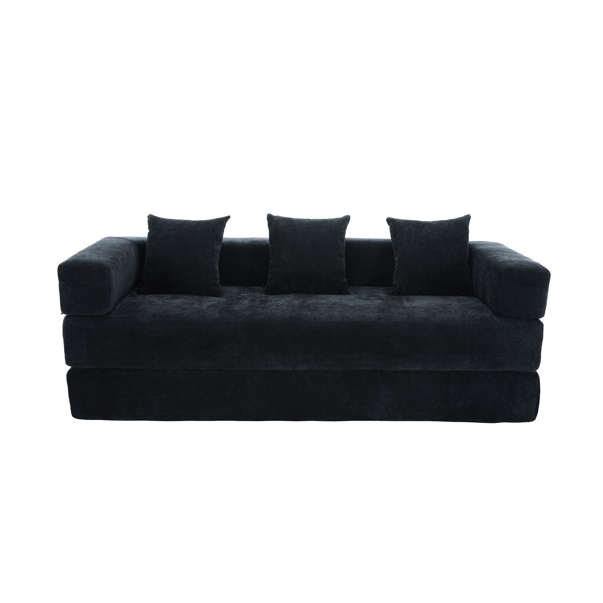 LVHOM Loungesofa 3 Sitzer Sofa mit Schlaffunktion, Formveränderung, mit Seitentaschen, Rutschfeste Unterseite, zwei Kissen verbunden mit Reißverschluss, modular frei kombinierbar (mit festen Armlehnen) für Sofa/Liege/Spielzentrum. Premium Chenille (superweich). Schaumstoff-Füllung (schnelle Rückfederung). Tiefe Sitzfläche (Komfort), in Wohnzimmer,Kinderzimmer, Homeoffice, Leseecke, Spielzimmer