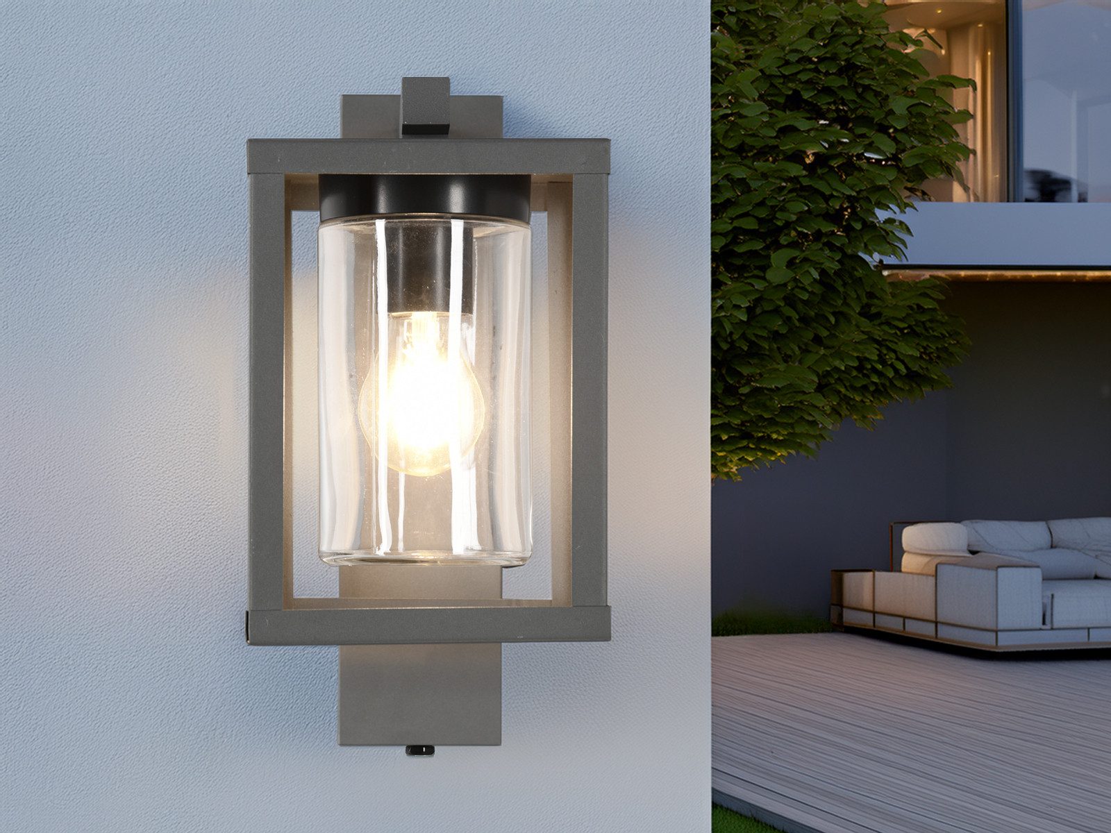 TRIO Leuchten LED Außen-Wandleuchte, Tageslichtsensor, LED wechselbar, warmweiß, Wandlaterne Anthrazit 33cm, Fassadenlampe Hauswand, Terrassenleuchten