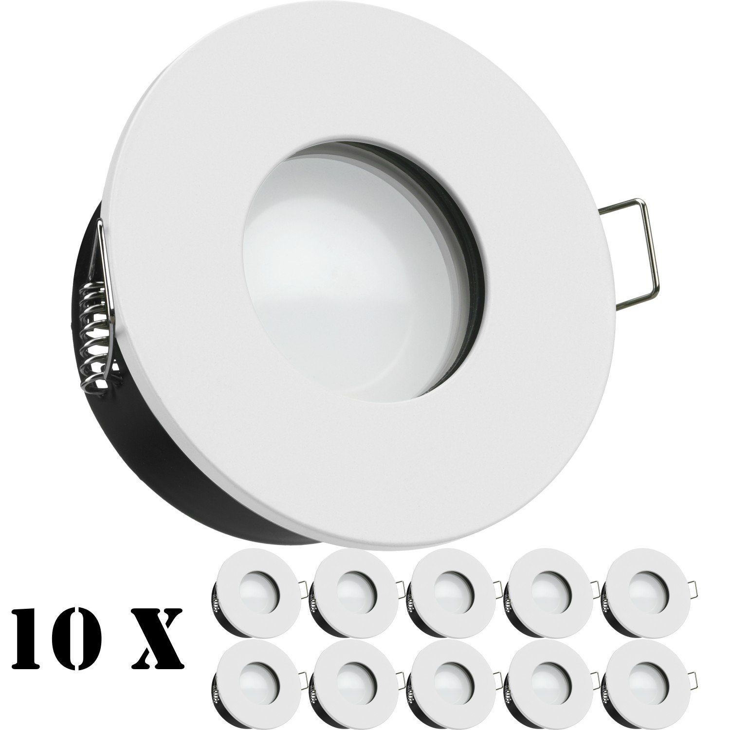LEDANDO LED Einbaustrahler 10er IP65 LED Einbaustrahler Set extra flach in weiß mit 5W Leuchtmitt