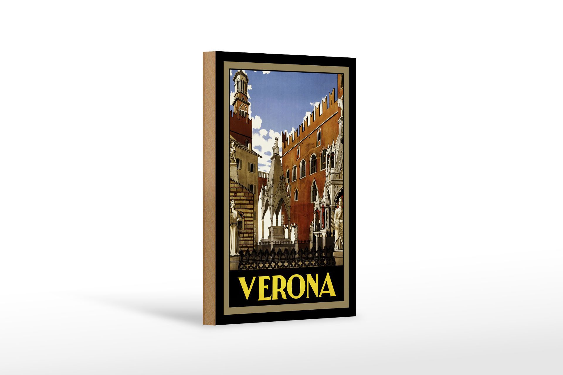 Femer GmbH Holzbild Reise 12x18 cm Verona Italien malerisches Bild, (1 St), Glatte Holzfaserplatte (MDF), vorn beschichtet