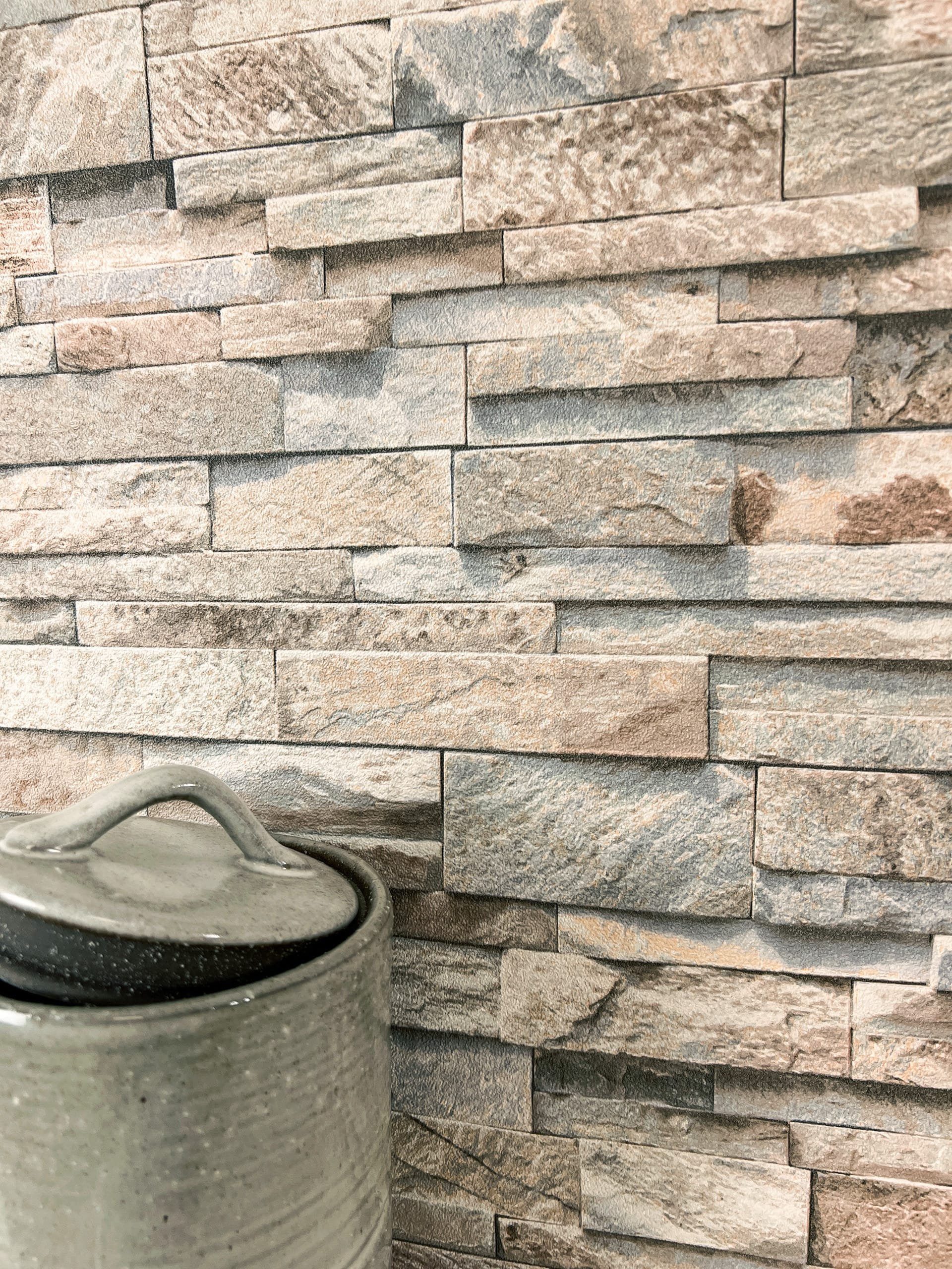 Newroom Vliestapete, Beige Tapete Modern Stein - Steintapete Schiefer Grau günstig online kaufen