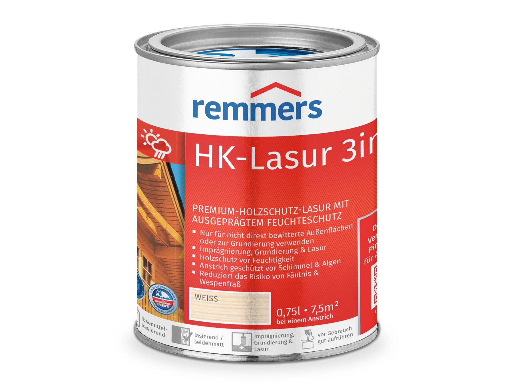 Remmers Holzschutzlasur HK-Lasur 3in1 0,75 Liter, 3facher Holzschutz mit Imprägnierung + Grundierung + Lasur