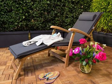 Kai Wiechmann Gartenliege Premium Teak Deckchair mit Rad als wetterfester Liegestuhl, verstellbarer Teak Relaxsessel mit Fußablage