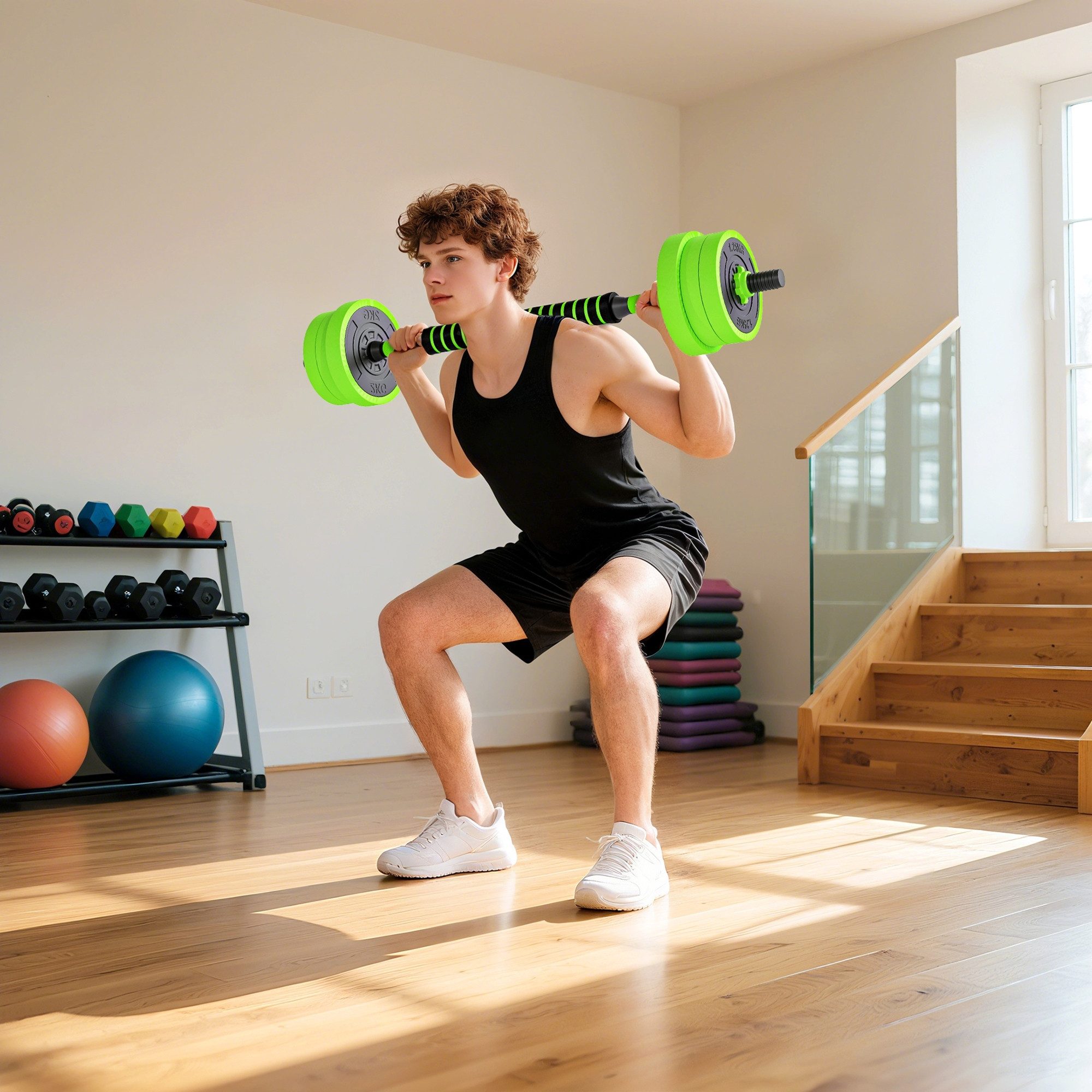 SPORTNOW Hantel-Set Kettlebell professionell Dumbbell Krafttraining und Gewichtheben, (20 kg verstellbare Kurzhantel, 4 in 1 Langhantel), für Zuhause Fitness