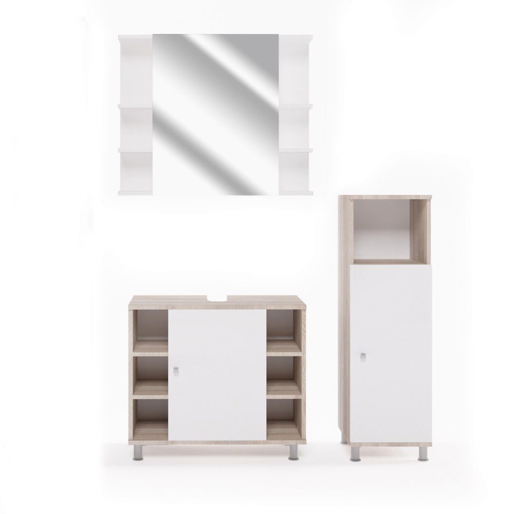 Vicco Badmöbel-Set Fynn, Sonoma/Weiß, 3 Teile, günstig online kaufen
