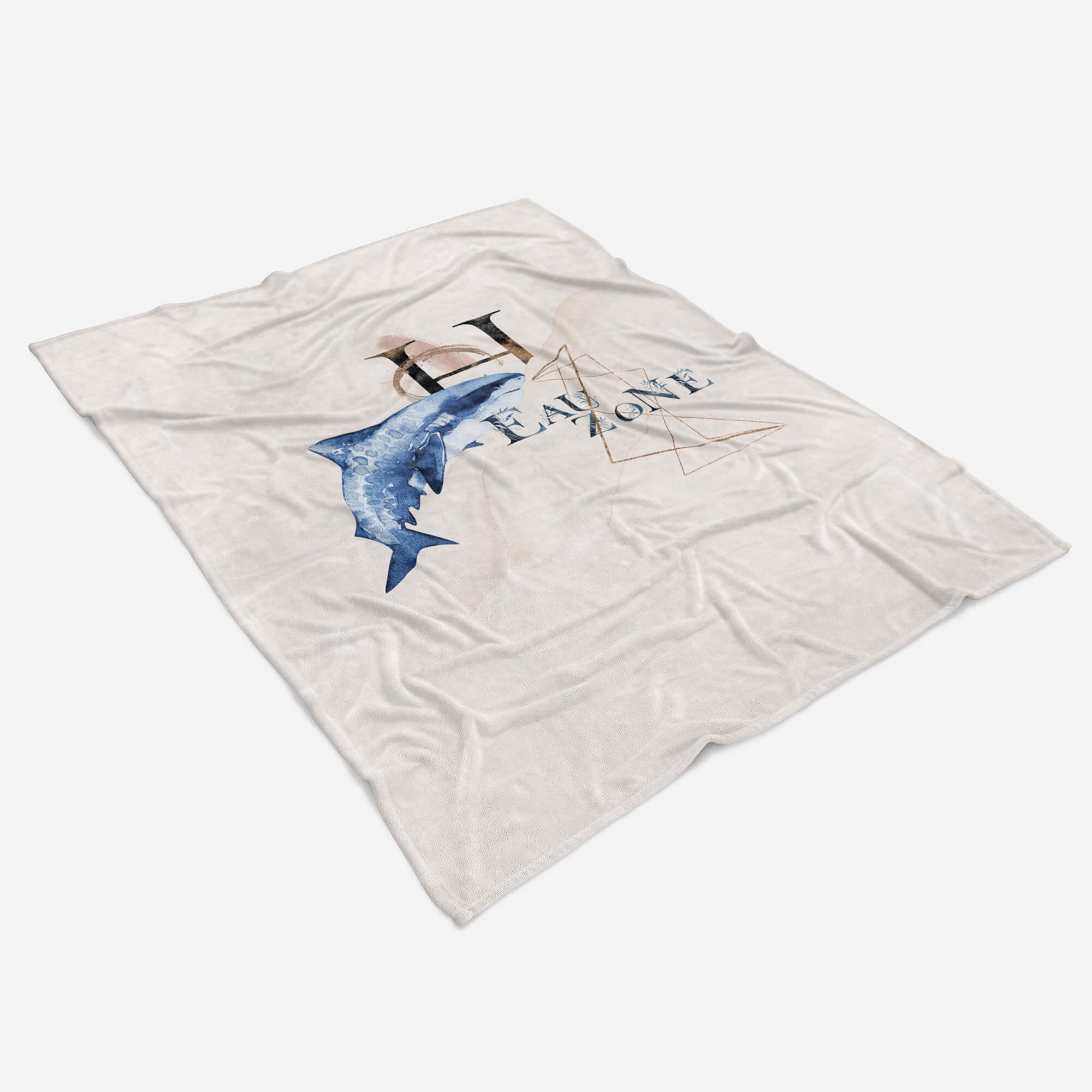 Sinus Art Handtücher Handtuch Strandhandtuch Handtuch Ozean Kuscheldecke Hai (1-St), Saunatuch Motiv, Kunstvoll Baumwolle-Polyester-Mix