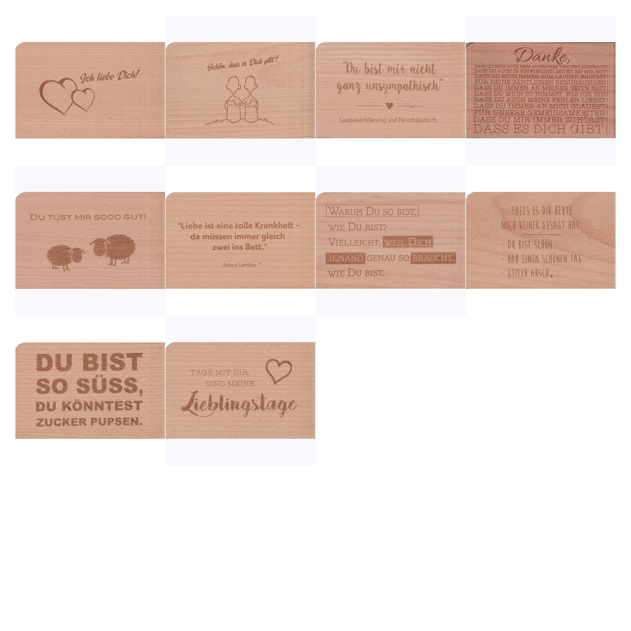 postkarten-universum.de Postkarte Holzpostkarten-Set "Ich liebe Dich!"