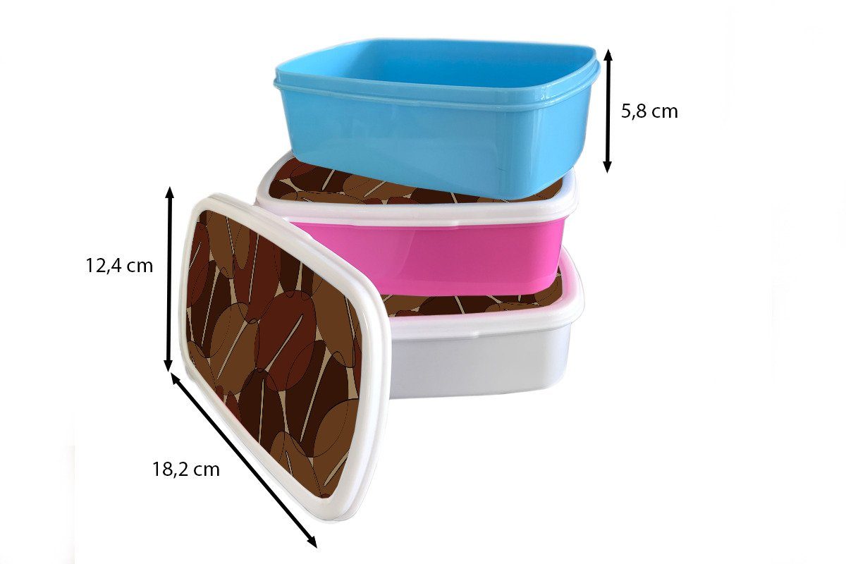MuchoWow Lunchbox und und - Brotbox Kunststoff, Kaffeebohnen Kinder Mädchen Jungs Muster Brotdose, (2-tlg), für für - Erwachsene, weiß Kaffee