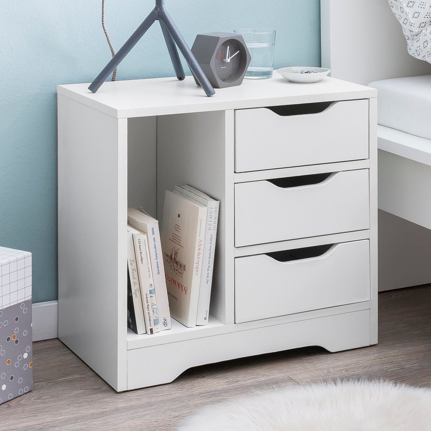 FINEBUY Nachtschrank SuVa13517_1 (49x50x30 cm Weiß günstig online kaufen