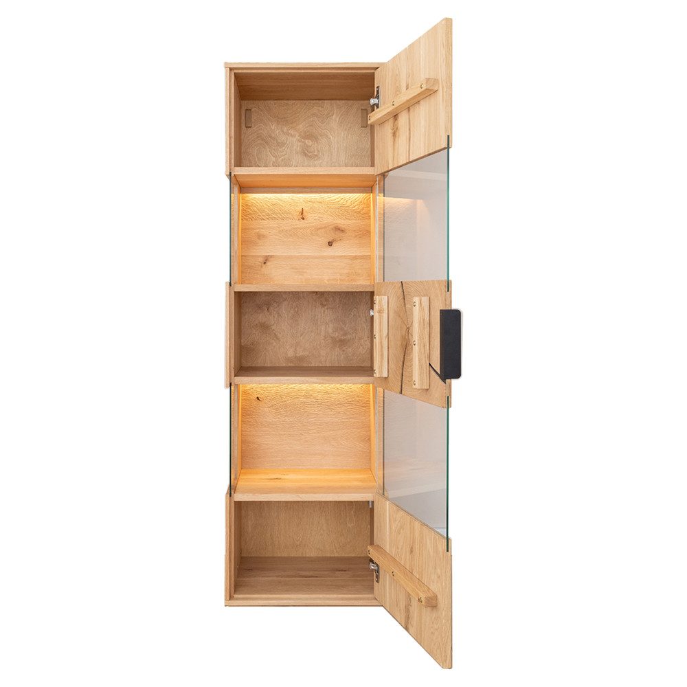 Lomadox Hängevitrine TIVAT-163 Eiche massiv geölt, 43 cm breit, inkl. LED-Beleuchtung