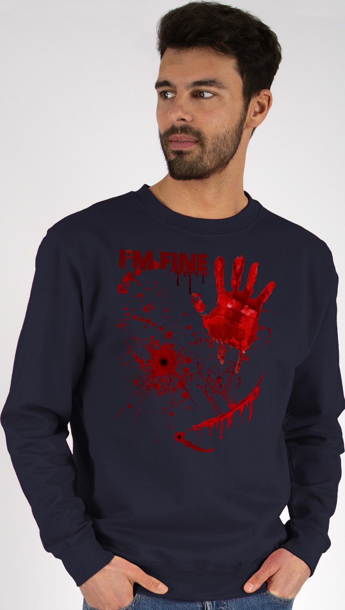 Shirtracer Sweatshirt Blutige Hände Blutspritzer Blut Blutflecken Gruselig Horror Killer - I (1-tlg) Halloween Kostüme Herren 3 Dunkelblau