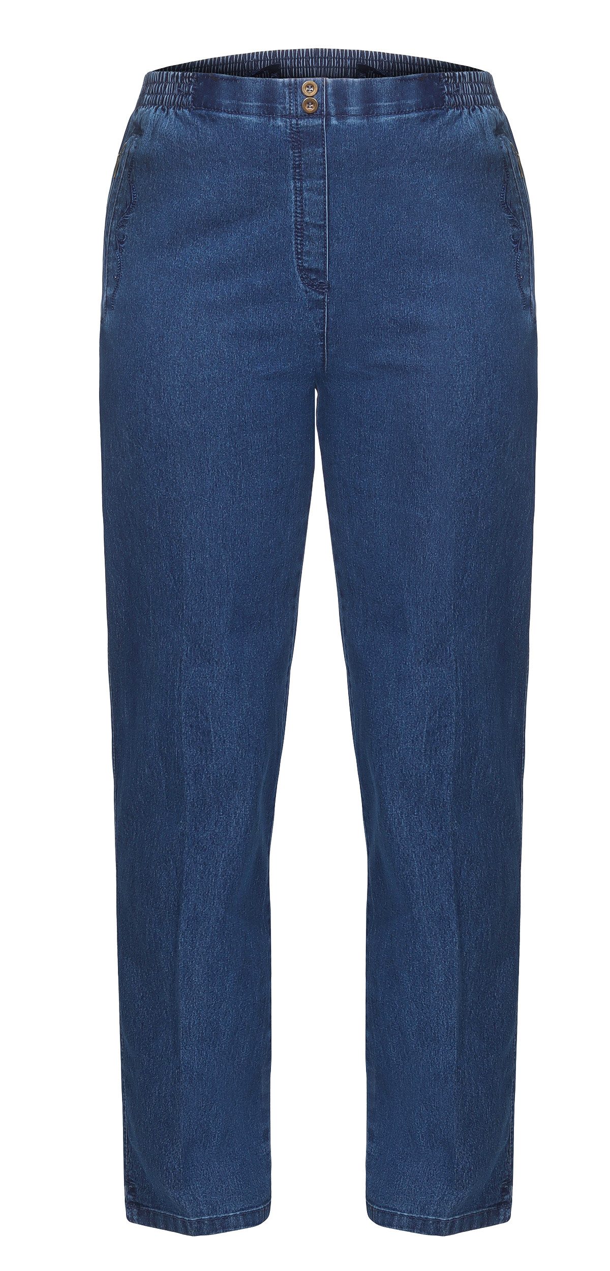 Aurela Damenmode Straight-Jeans Stretch Jeans Damen Schlupfhose Kurzgröße Jeanshose Denim mit Gummizug, Größe 36 bis 54