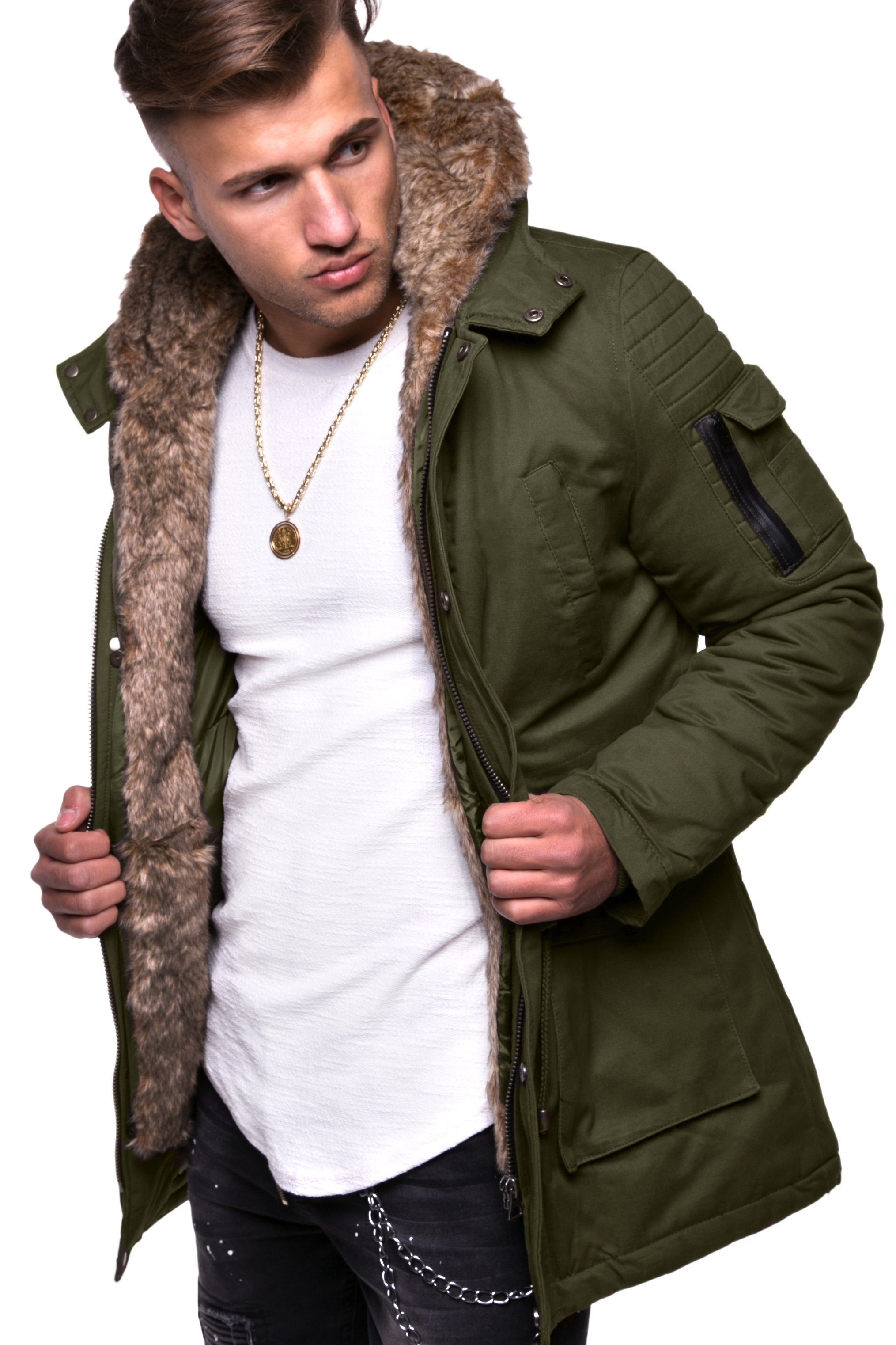 behype Parka GK-1 mit Kunstpelz khaki