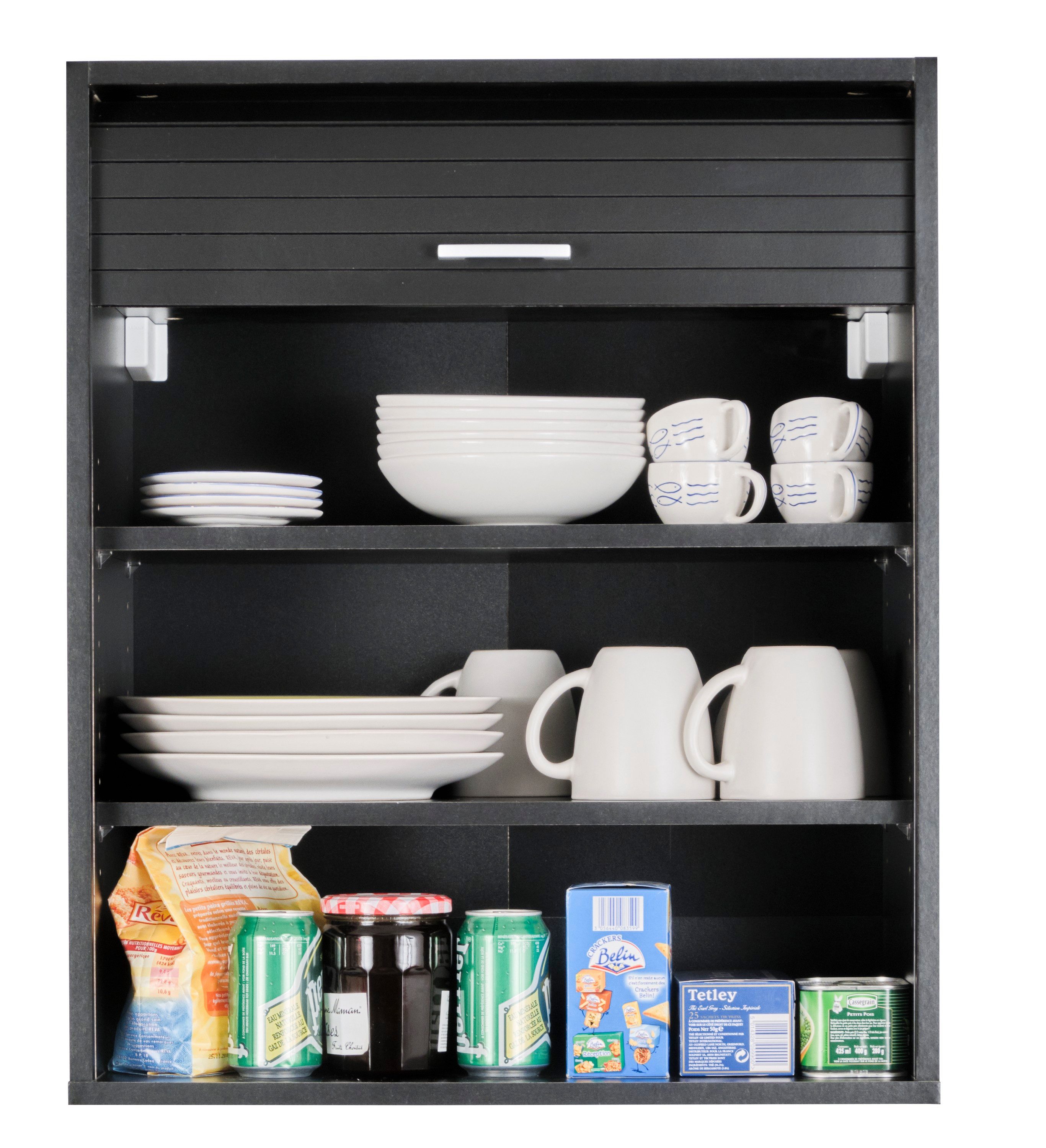 SIMMOB Rollladenschrank Küchenschrank, höhenverstellbare Böden, Schwarz, 72x60x35 cm