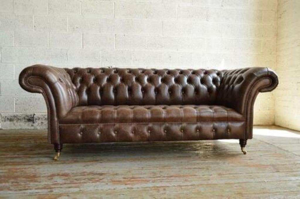 JVmoebel Chesterfield-Sofa Sofa Couch Polster 3 Sitzer Rollen Chesterfield 100% Leder Sofort, 1 Teile, Made in Europa