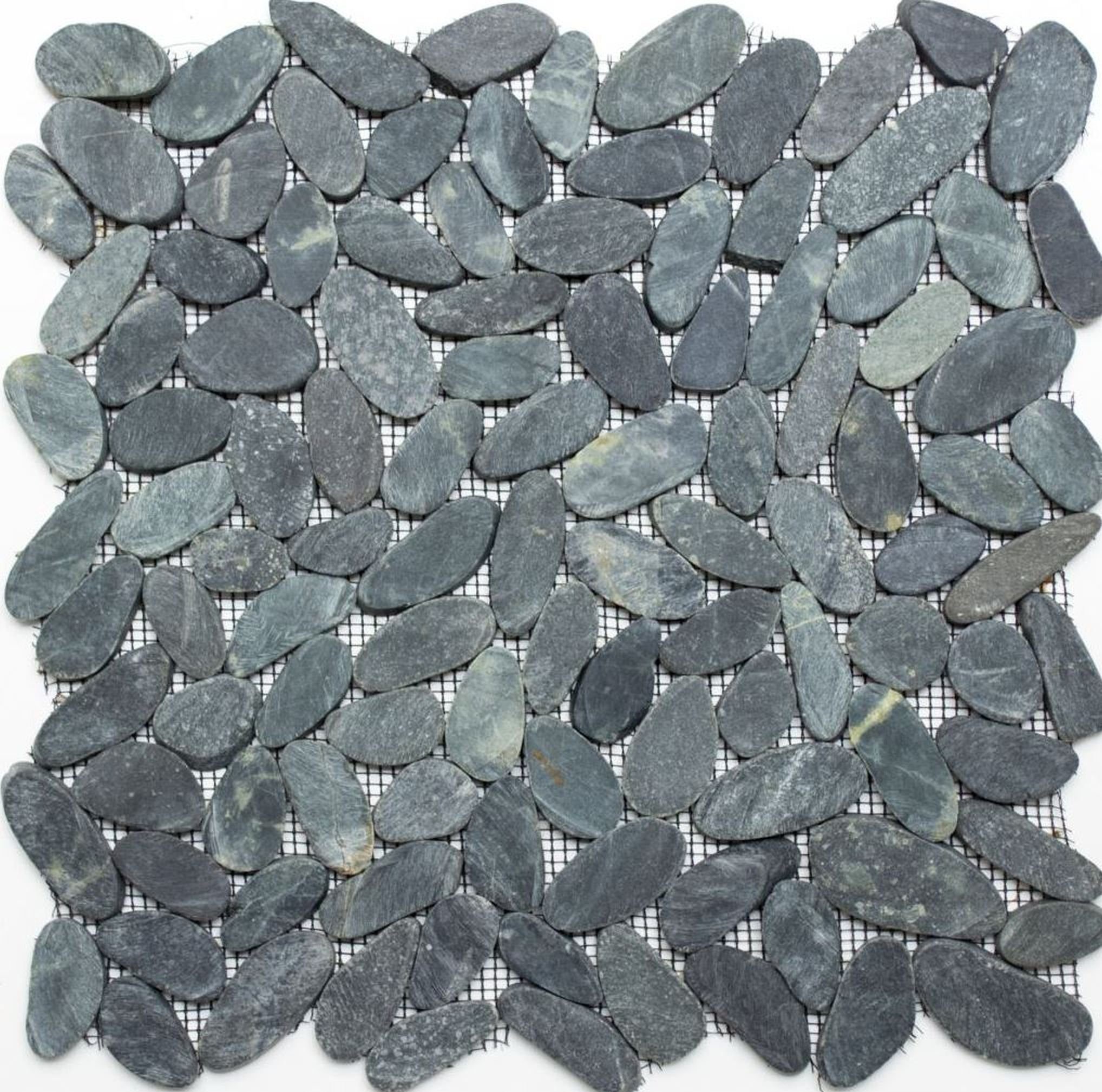 schwarz Mosaikfliesen Oval Matten 10 matt / Mosani Flusskiesel Mosaikfliesen