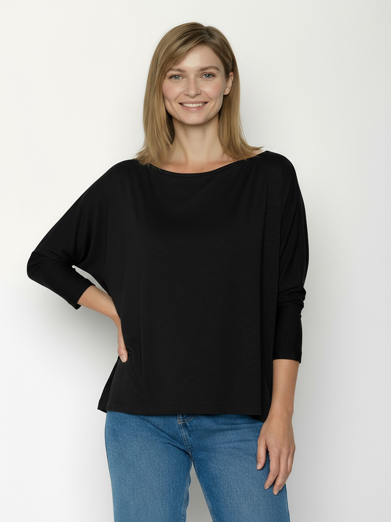 GreenBomb Longsleeve Simper Basic Motiv Basic (1er-Pack) lockerer kurzer Schnitt, Fledermaus-Ärmel, weicher Fall