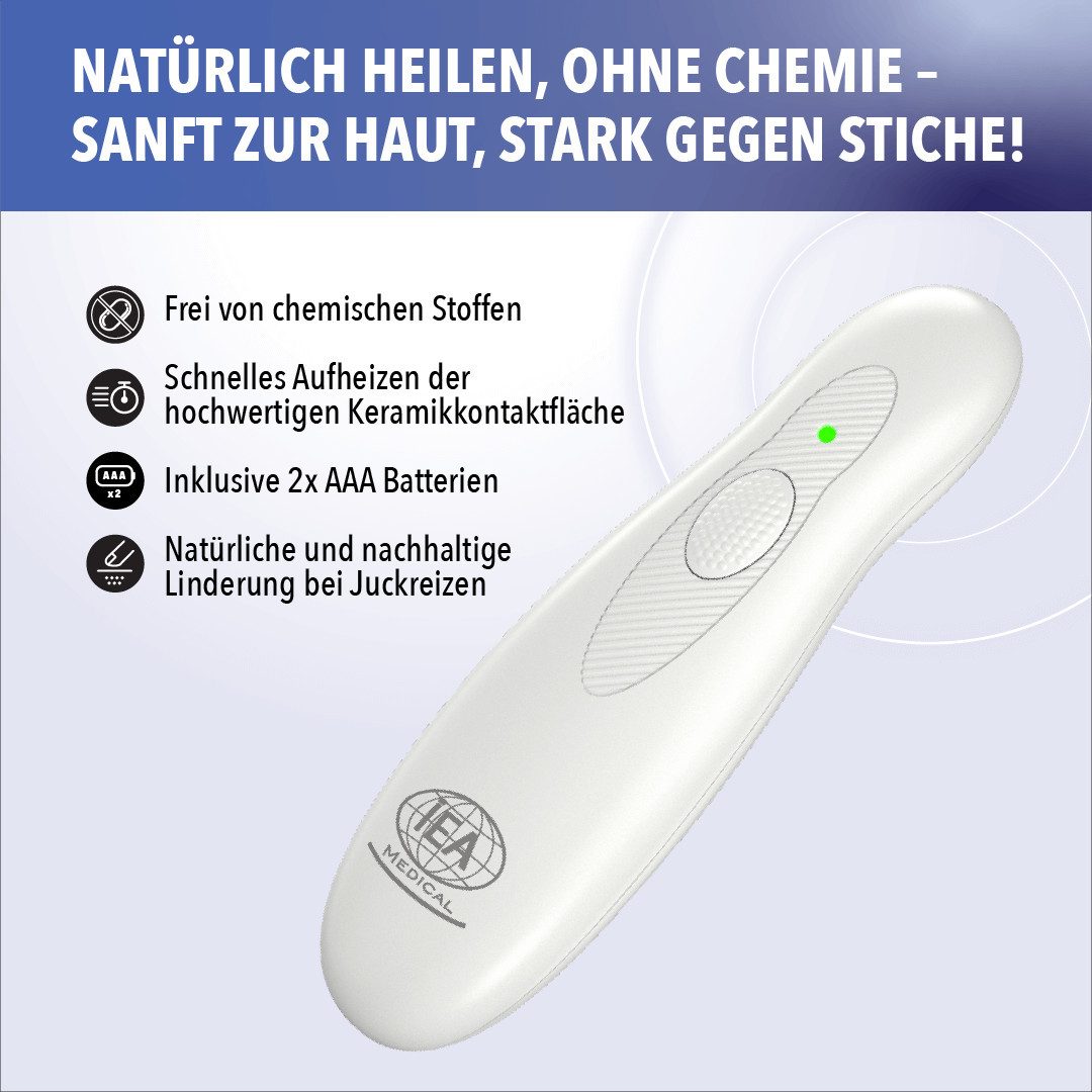 IEA Medical Insektenstichheiler 2er Set Elektrischer Stichheiler Batterie, 2 Modi, kompakt, 2-tlg., 2er Set, Sofort einsatzbereit, ohne Cremes, ideal für zuhause & unterwegs