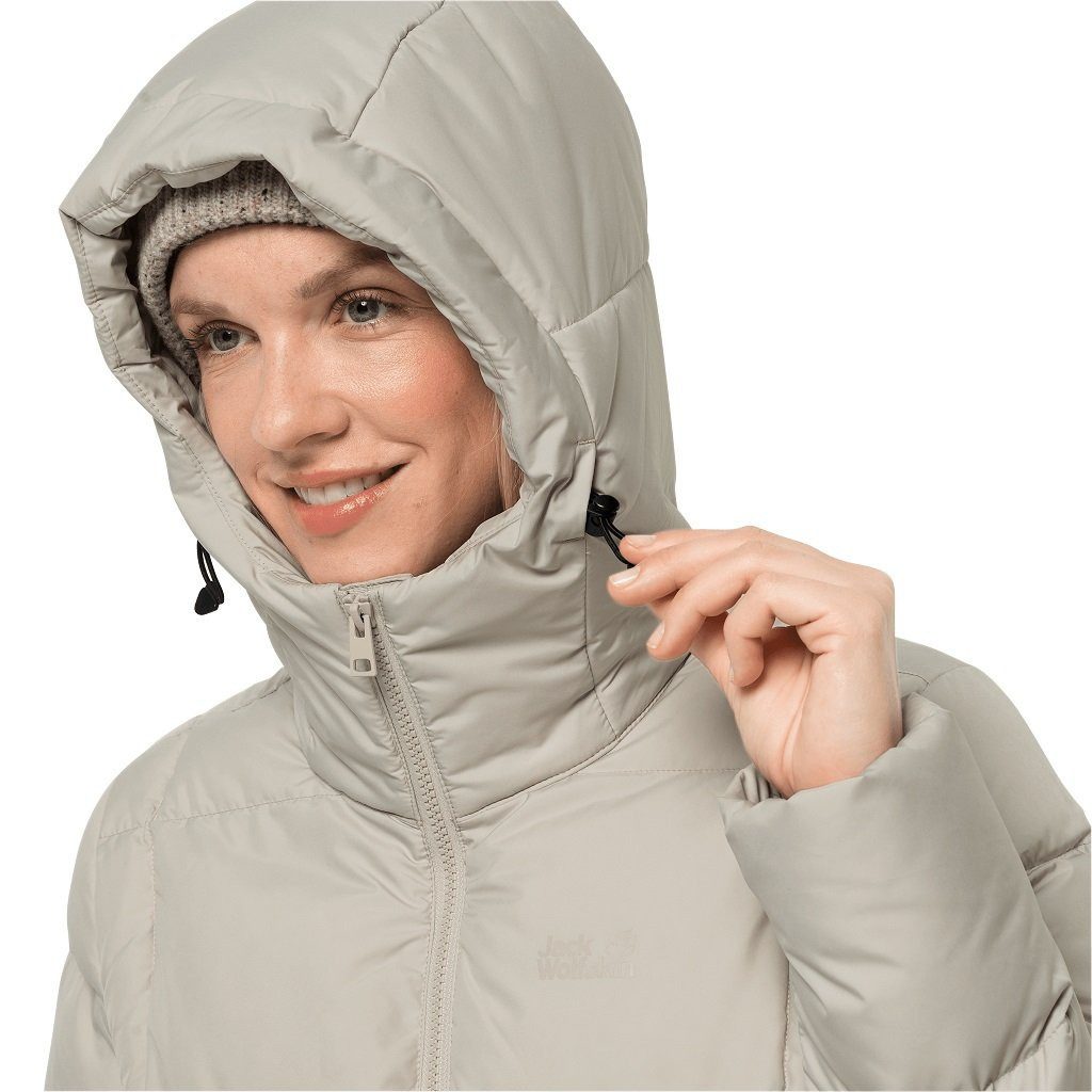 Jack Wolfskin Daunenmantel Frozen Lake Coat (winddicht, wasserabweisend) beige Damen
